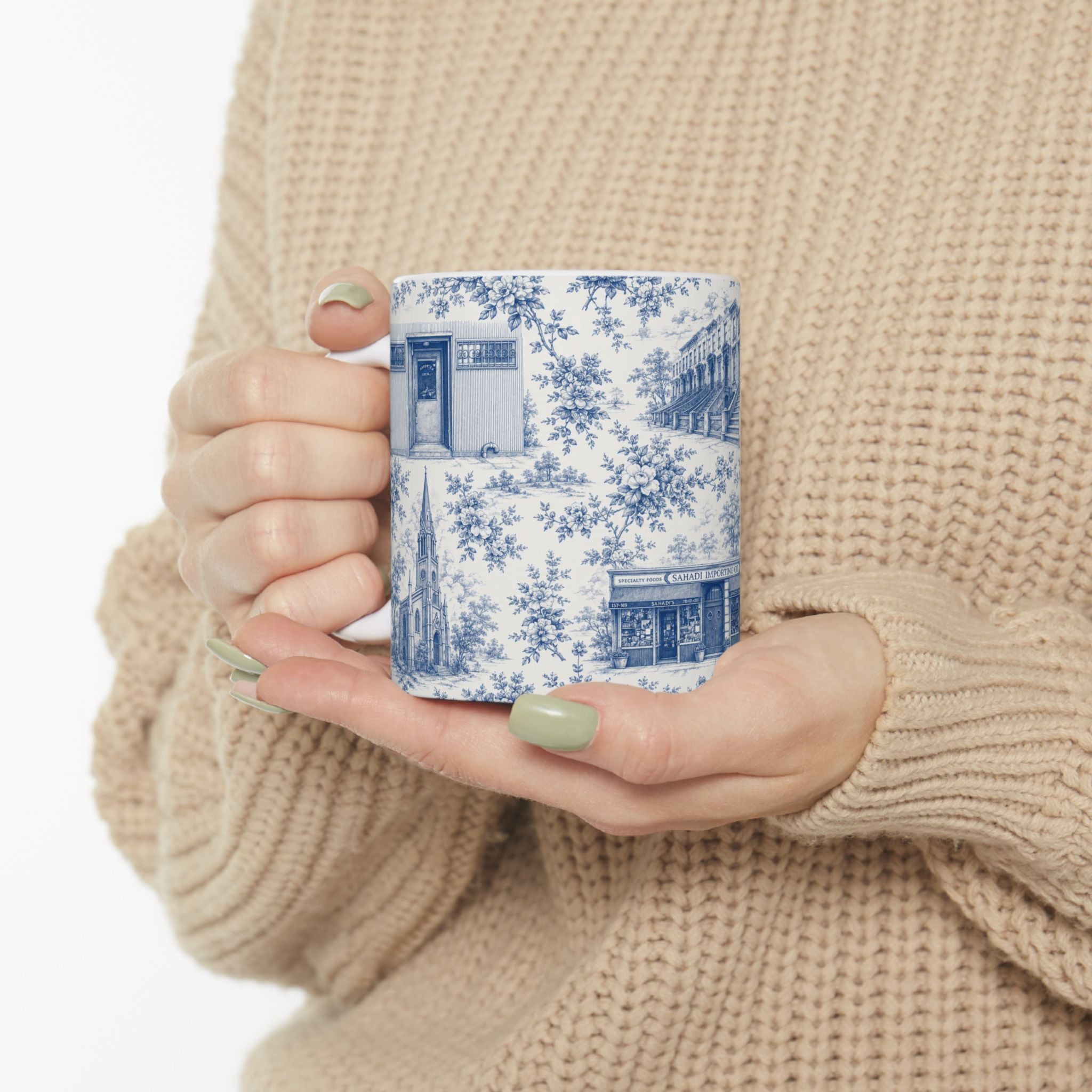 Cobble Hill Blue Toile de Jouy Mug | NYC Chinoiserie Ceramic Coffee Cup