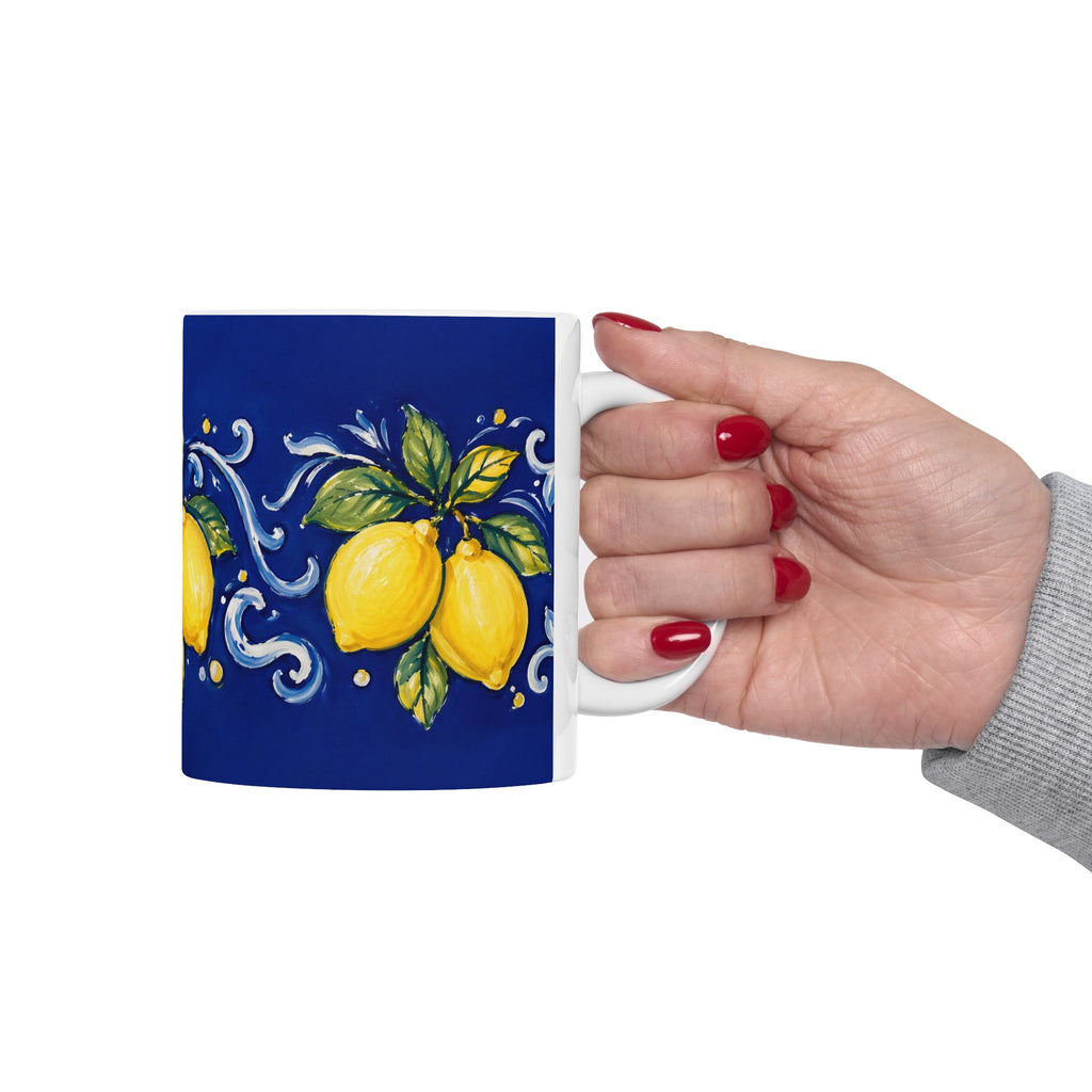 Little Italy Amalfi Blue with Lemon Mug — Italian Mediterranean Pattern Coffee Cup (11oz)