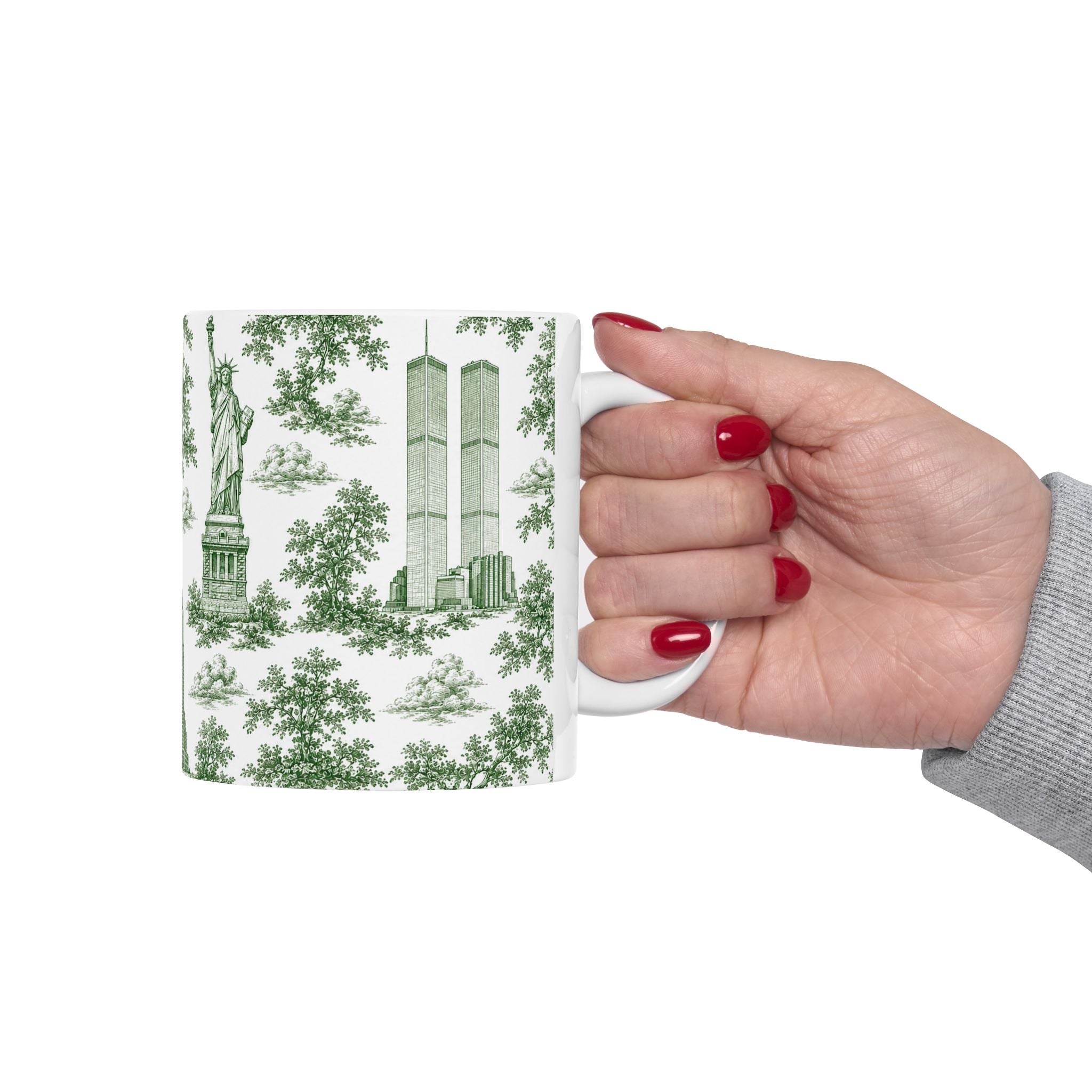 Manhattan Green Toile de Jouy mug | New York City Chinoiserie Ceramic Mug