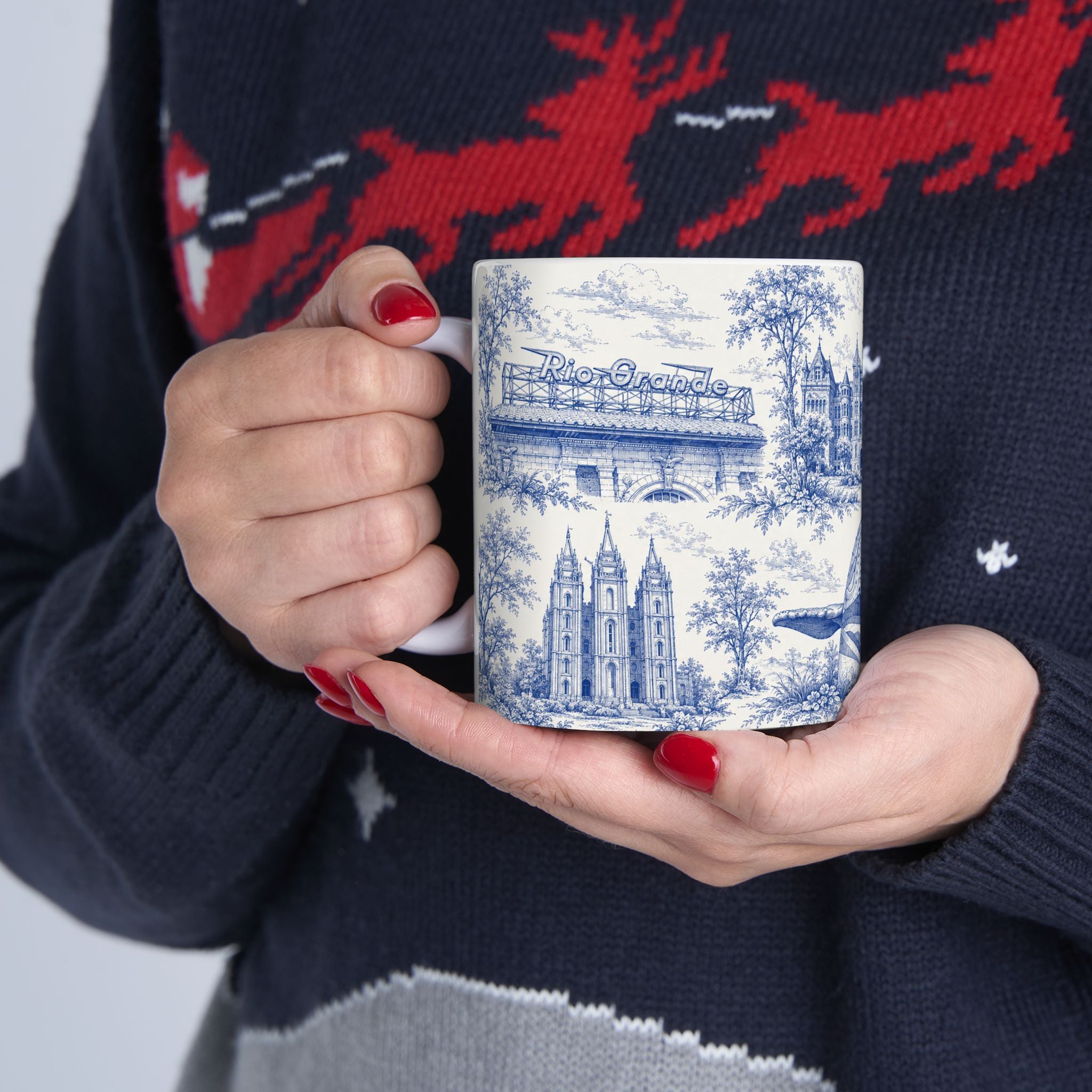 Salt Lake City Blue Toile de Jouy Mug —  Ceramic Coffee Cup (11oz)