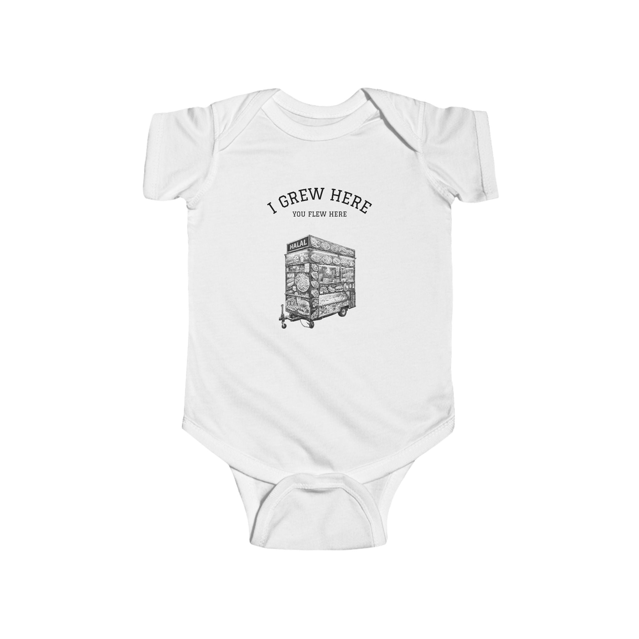 Halal Cart Baby Bodysuit | I Grew Here You Flew Here Baby Onesie