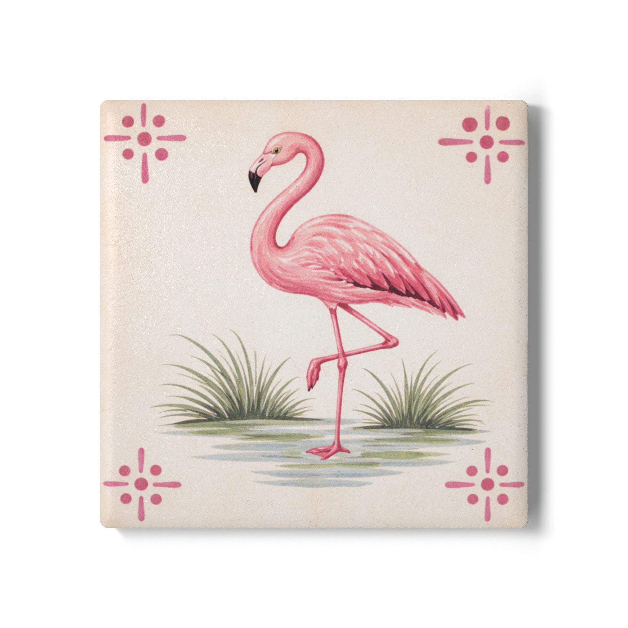 Bronx Zoo Pink Flamingo Ceramic Coaster – Coastal Azulejos-style Tile Drink Coaster