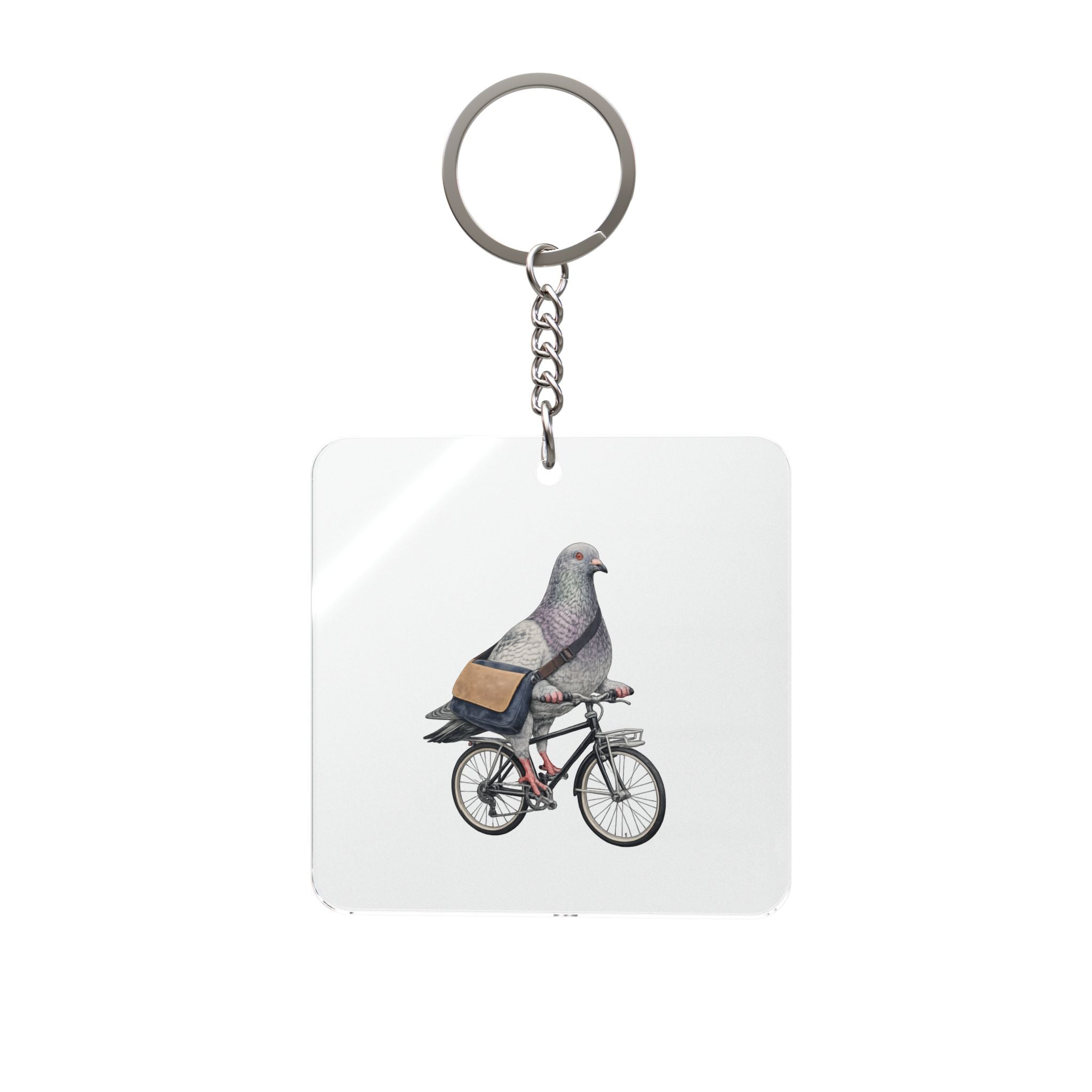 Customizable Midtown Manhattan NYC Pigeon Square Keychain | Bike Messenger Bird Lovers Keyring Gift