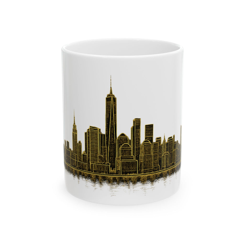 Gold New York City Skyline Mug | Art Deco Ceramic Downtown Manhattan Skyline Coffee Cup 11oz