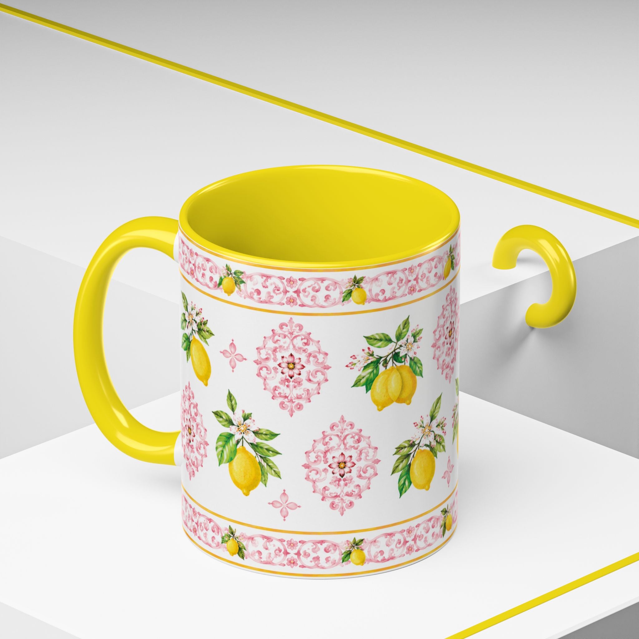 Little Italy Amalfi Pink Lemon 2 Accent Mug — La Dolce Vita Ceramic Kitchen Mug (11oz)