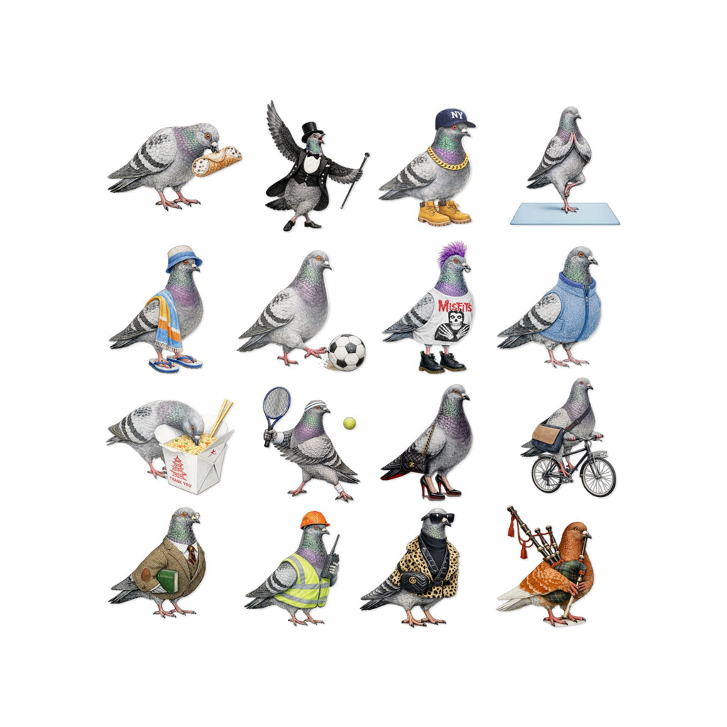 NYC Pigeon Sticker Sheet — 16 Quirky New York Pigeon Characters