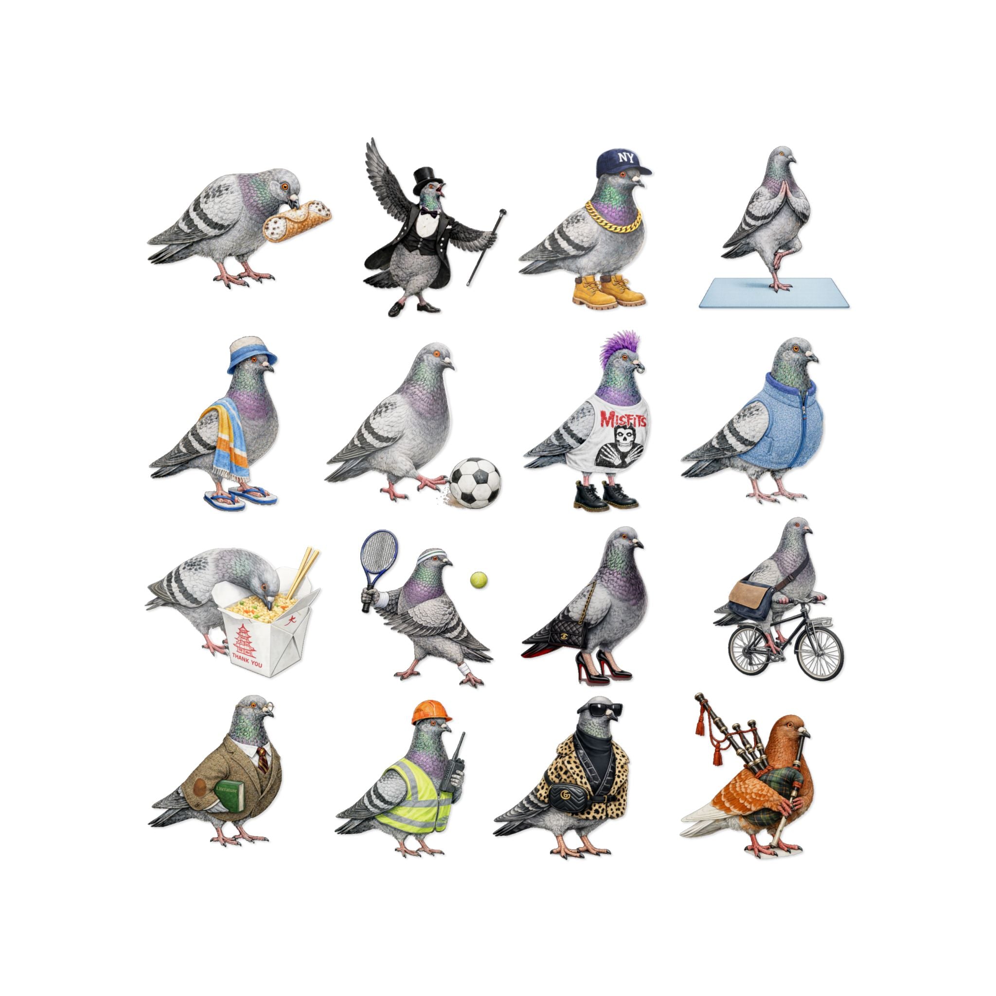 NYC Pigeon Sticker Sheet — 16 Quirky New York Pigeon Characters