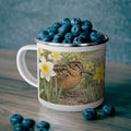 Bryant Park American Woodcock Springtime Enamel Camping Mug — Woodcock Bird Illustration, Rustic Outdoor Campgrounds Coffee Cup