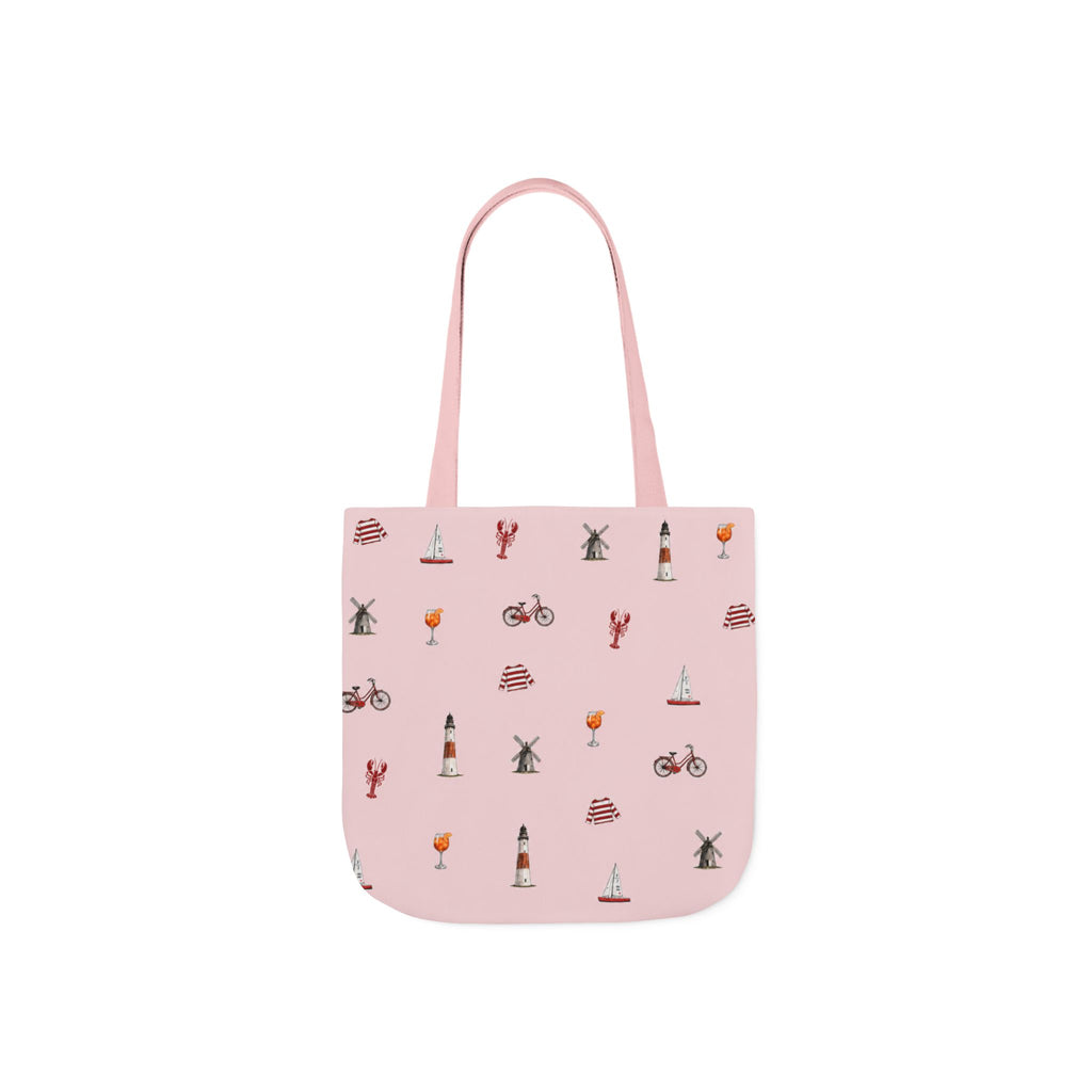 Icons of The Hamptons Pink Canvas Tote — Lighthouse, Windmill, Lobster Sailboat Icons