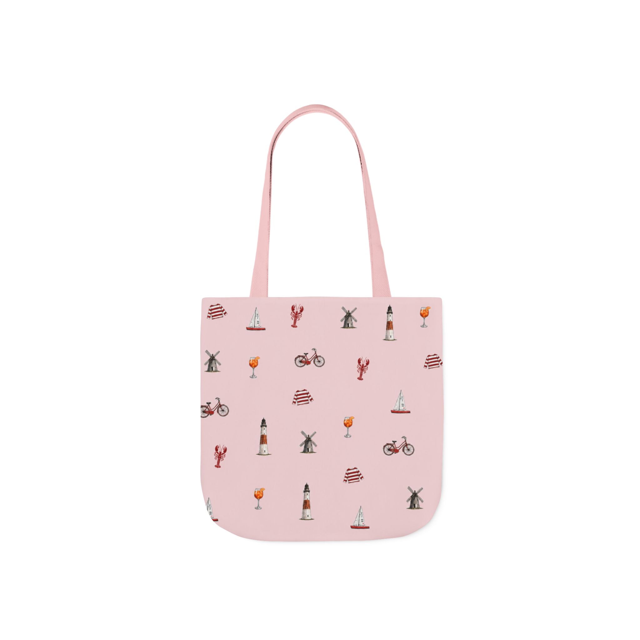 Icons of The Hamptons Pink Canvas Tote — Lighthouse, Windmill, Lobster Sailboat Icons