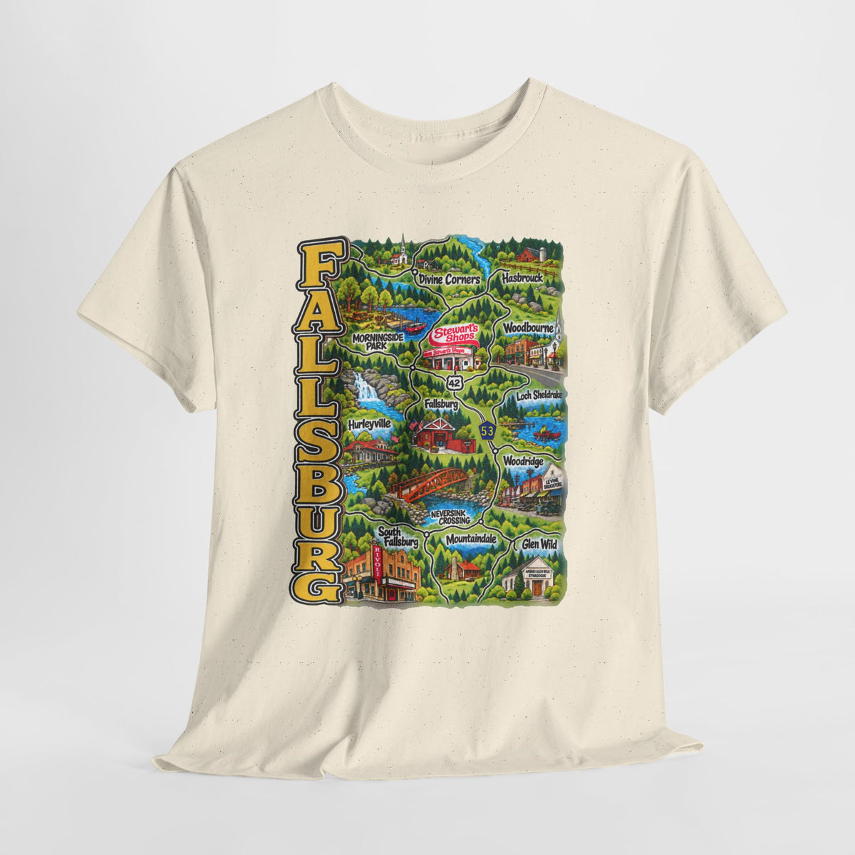 Fallsburg, NY Map T-Shirt  Catskills Upstate New York Tee