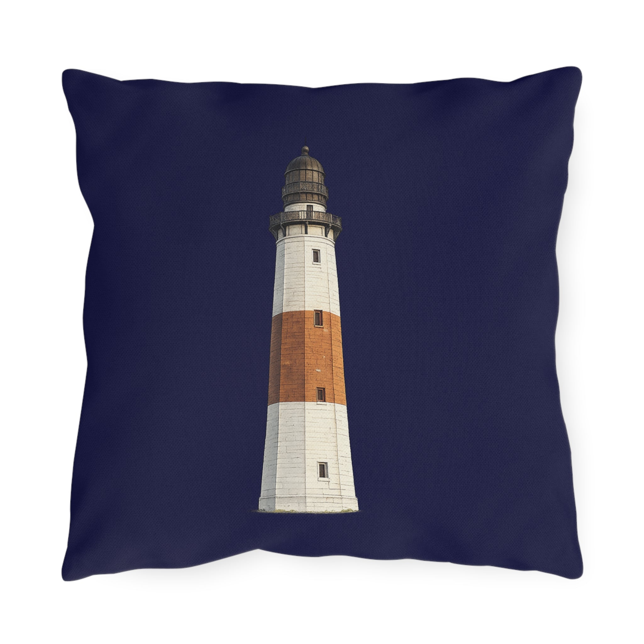Montauk Lighthouse Navy Outdoor Pillow  – Cozy Hamptons Patio Throw Cushion
