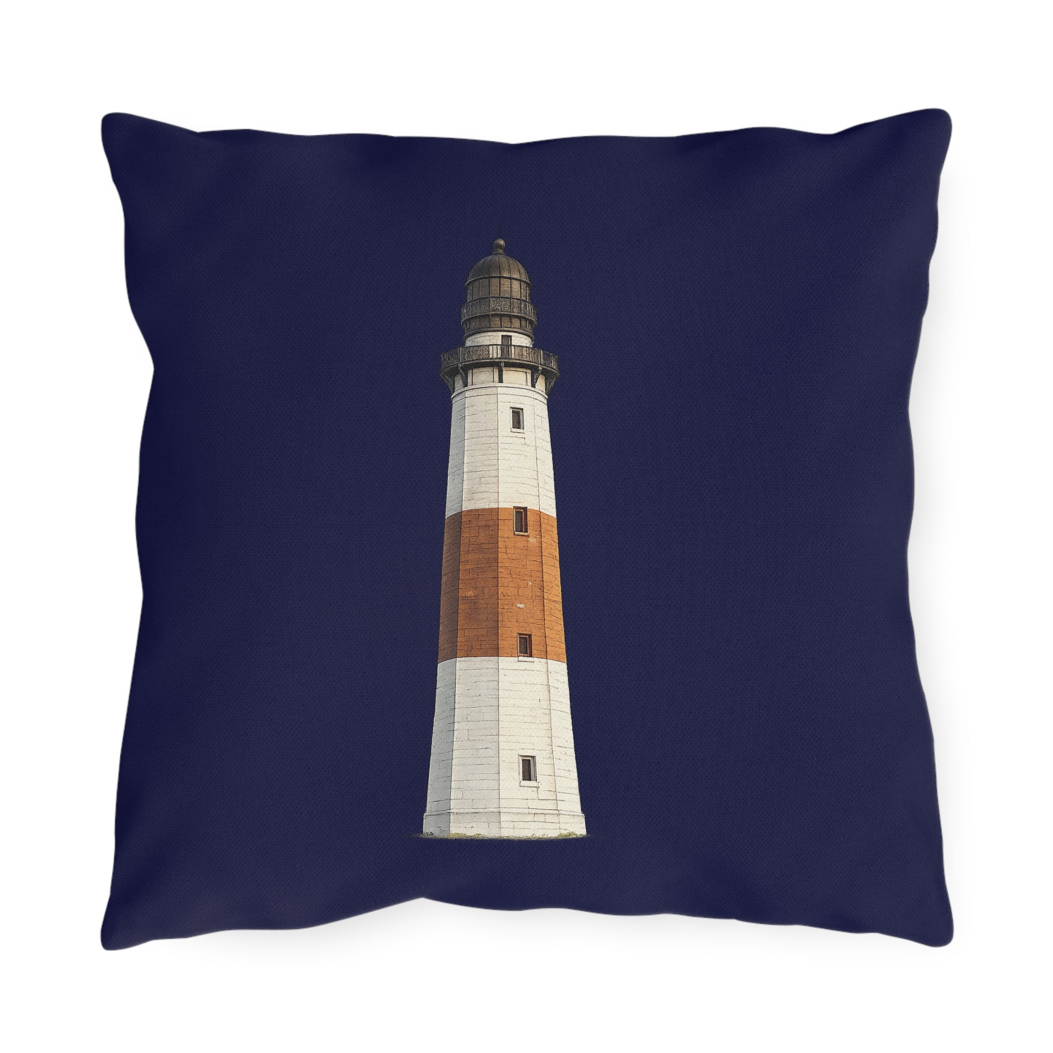 Montauk Lighthouse Navy Outdoor Pillow  – Cozy Hamptons Patio Throw Cushion