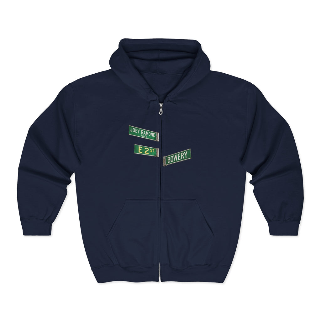 East Village Street Sign Zip Up Hoodie | New York City LES Joey Ramone Place Bowery Hooded Sweatshirt