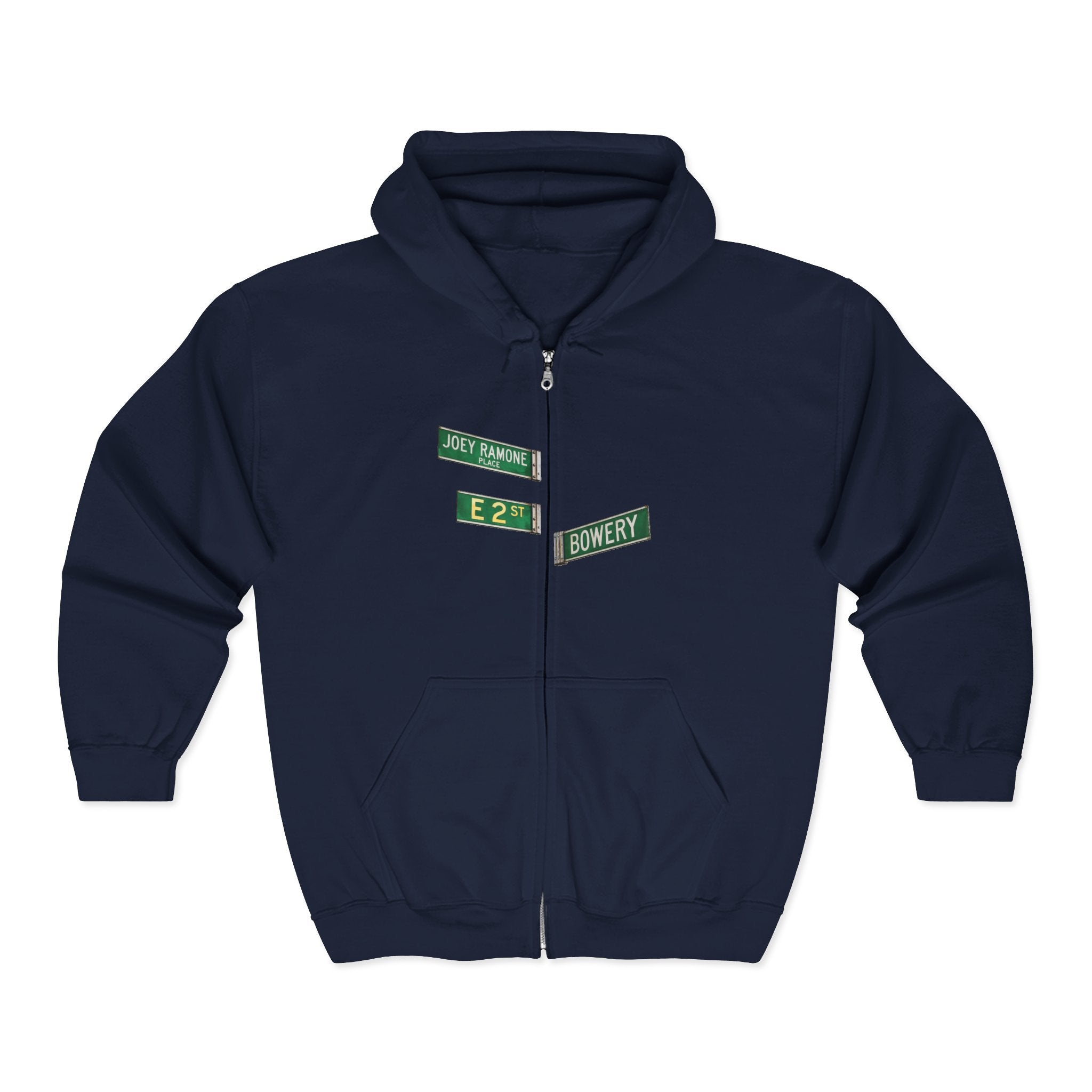 East Village Street Sign Zip Up Hoodie | New York City LES Joey Ramone Place Bowery Hooded Sweatshirt
