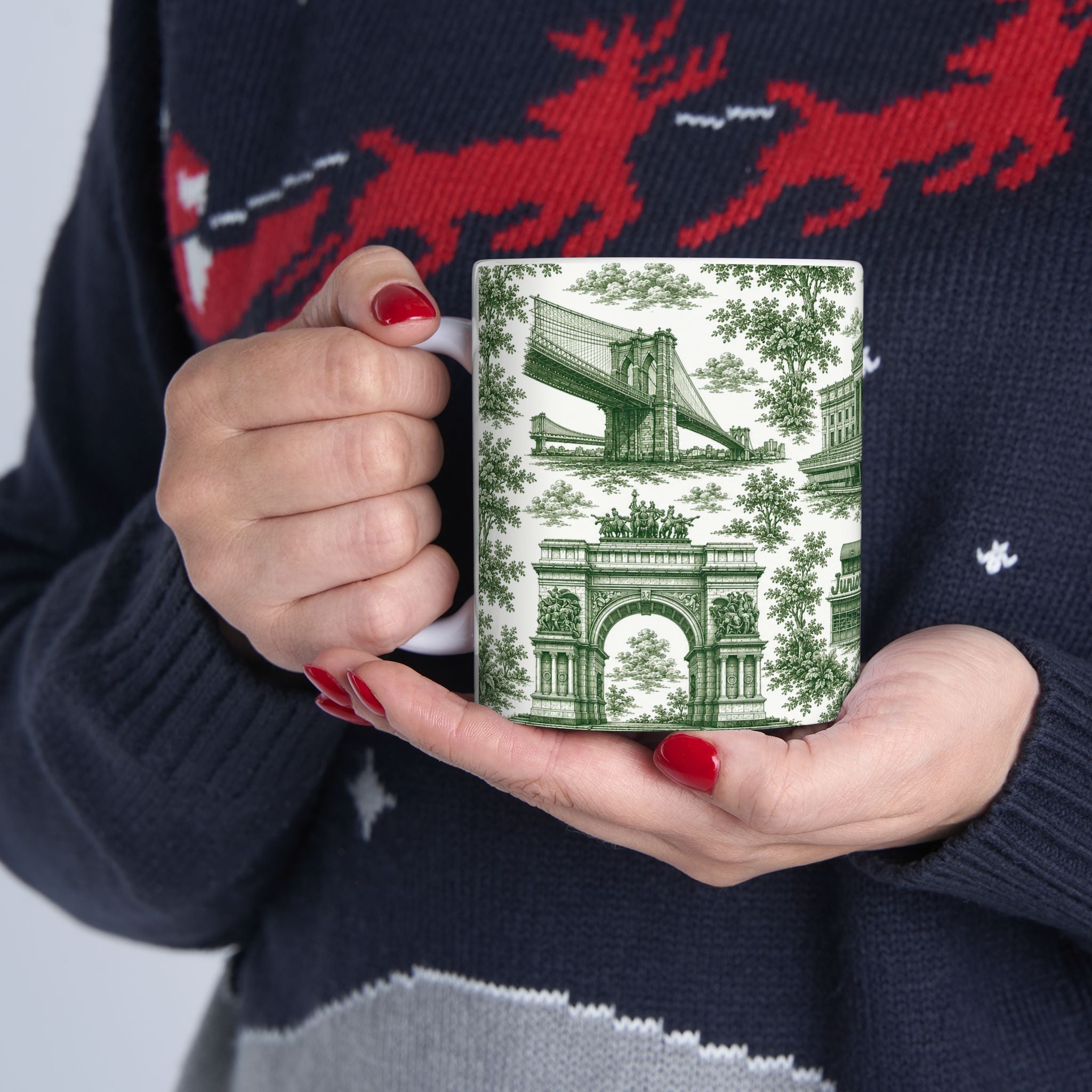 Brooklyn Green Toile de Jouy Mug | NYC Chinoiserie Ceramic Mug