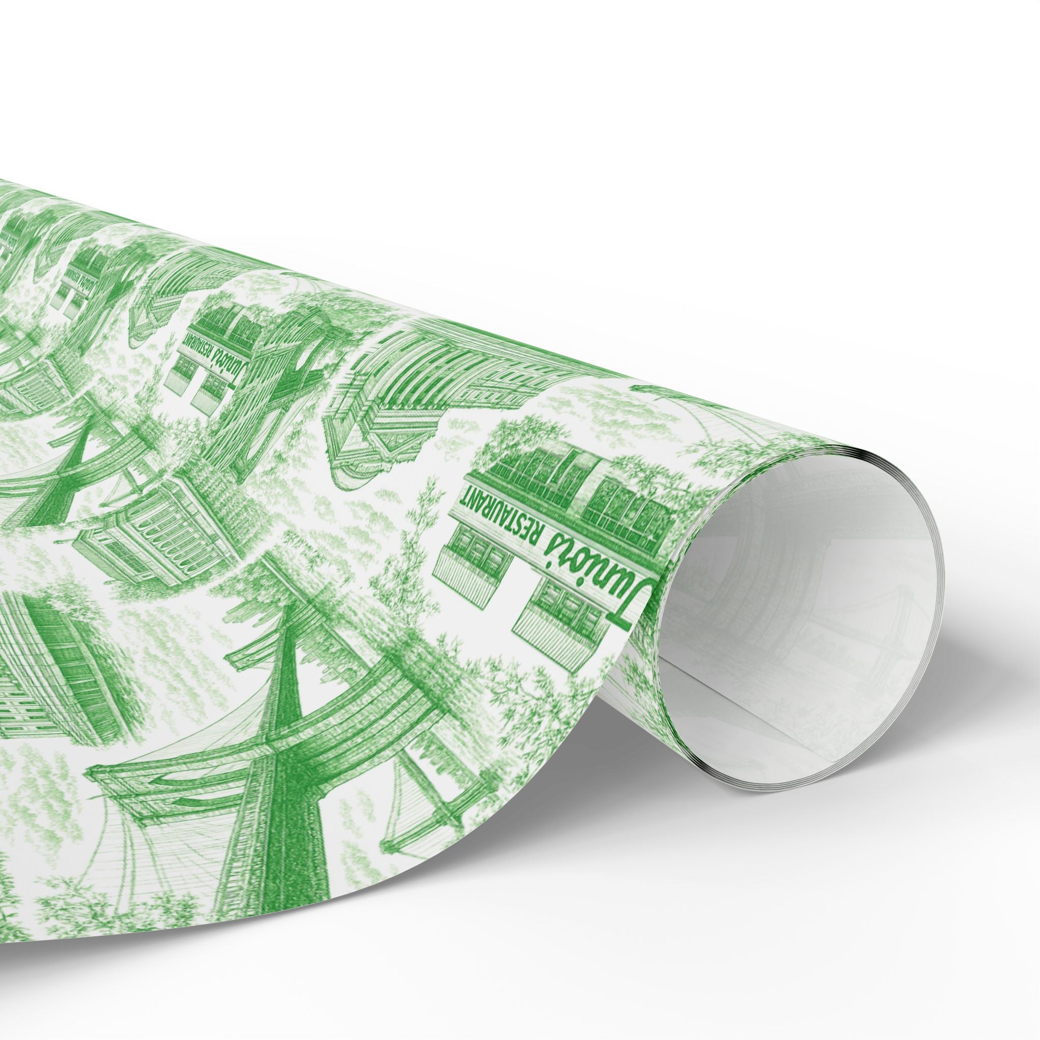 Brooklyn NYC Green Toile Gift Wrapping Papers   Chinoiserie New York City Gift Wrap Brooklyn Bridge Prospect Park Junior's DUMBO Museum