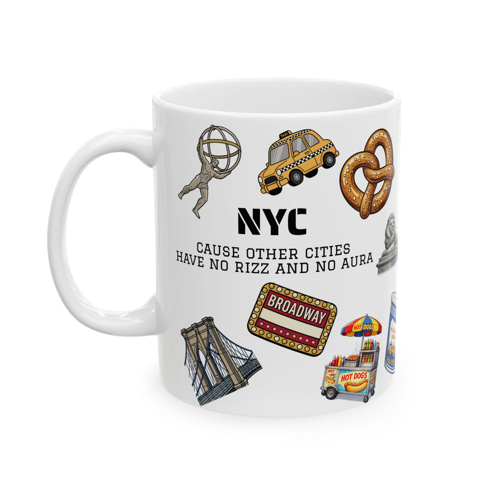NYC Icons Rizz and Aura Mug | New York City Landmark Collage Ceramic Coffee Tea Mug