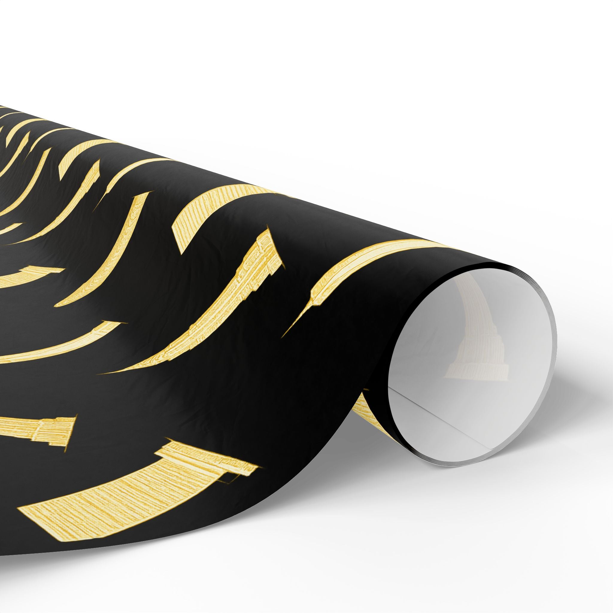 NYC Architecture Gold on Black Pattern Gift Wrap Paper | Iconic New York Buildings Empire State Chrysler Flatiron Wrapping Paper