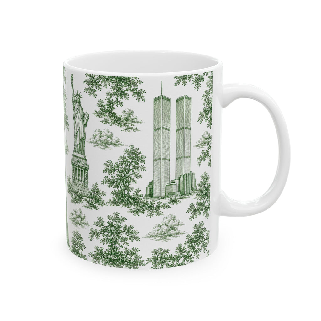 Manhattan Green Toile de Jouy mug | New York City Chinoiserie Ceramic Mug