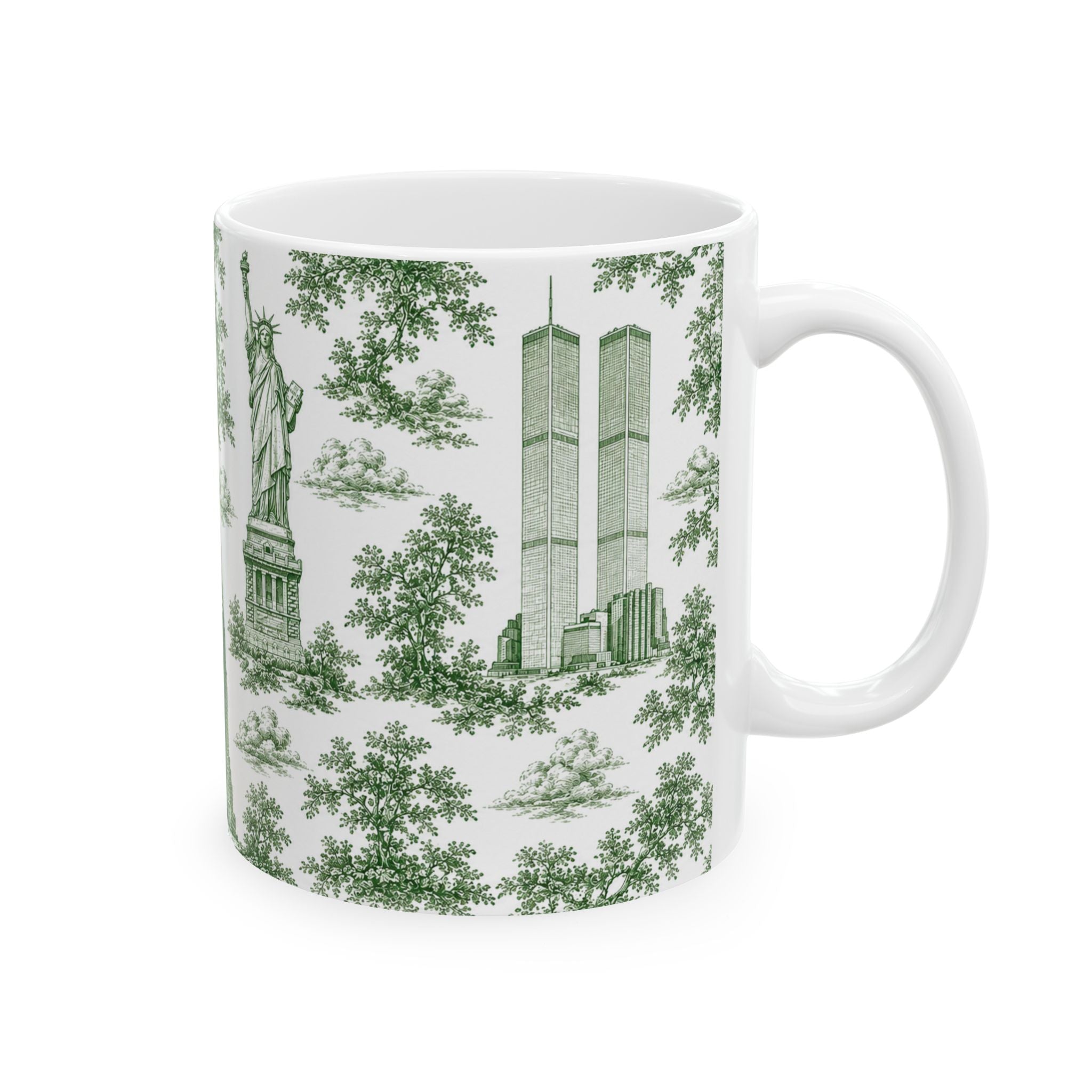 Manhattan Green Toile de Jouy mug | New York City Chinoiserie Ceramic Mug