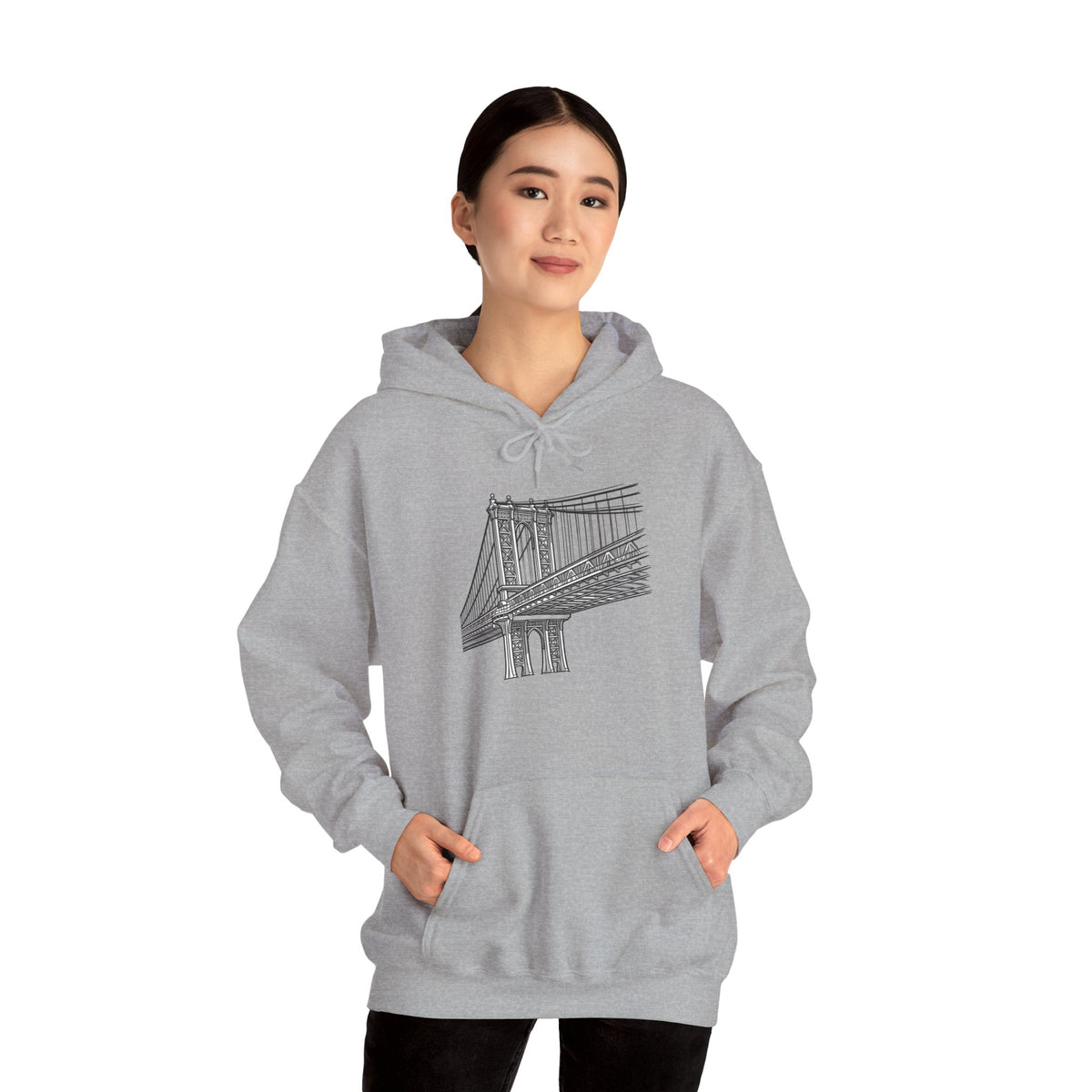 Manhattan Bridge Sketch Hoodie — New York City Bridge Pullover Hooded Sweatshirt