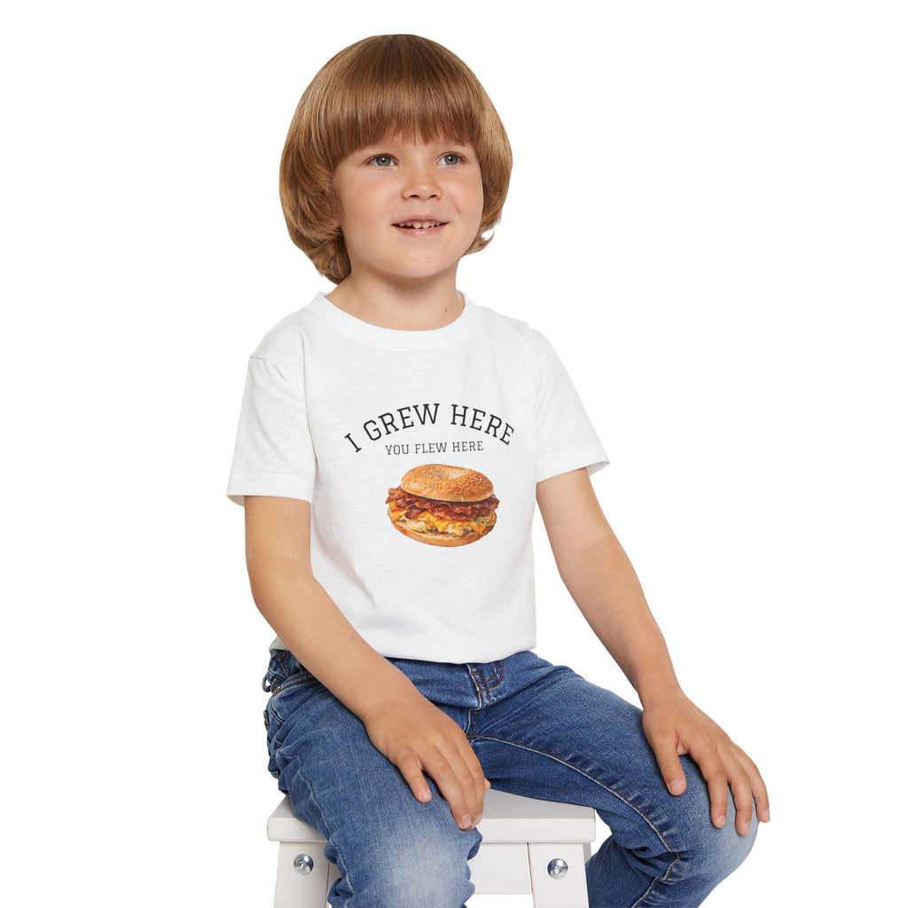 Bacon Egg and Cheese Toddler NYC Kids T-shirt | I Grew Here You Flew Here New York City Brooklyn Skyline Childrens Tee