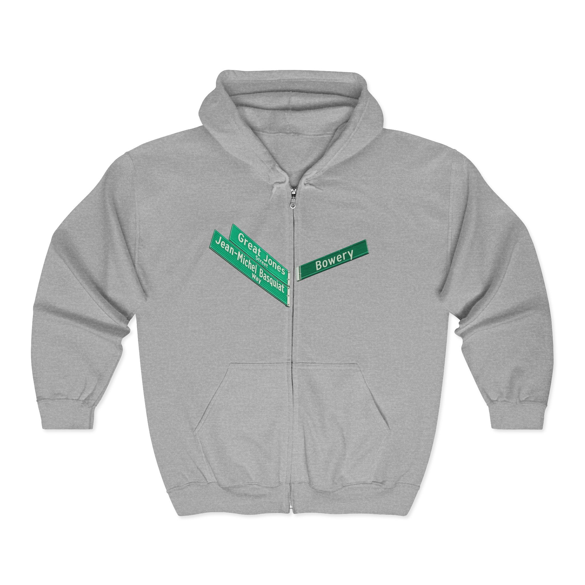 Lower East Side Street Sign Zip Up Hoodie   NYC East Village Basquiat Bowery  Hooded Sweatshirt