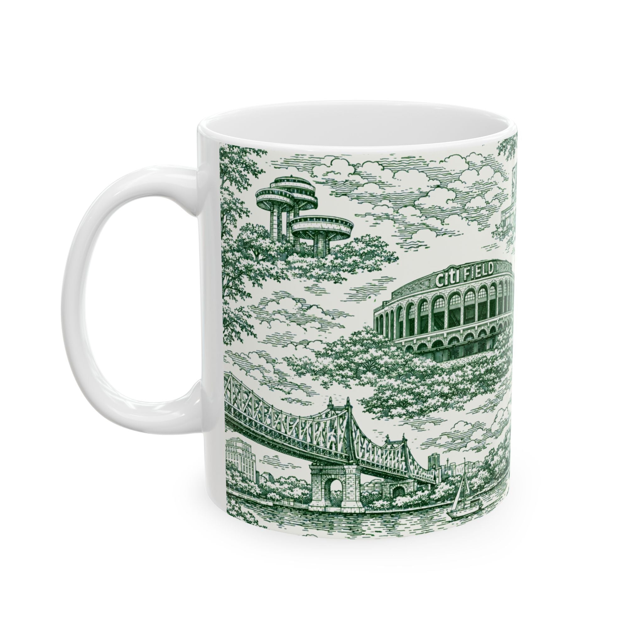Queens Green and White Toile de Jouy Mug | Chinoiserie Ceramic Coffee Cup