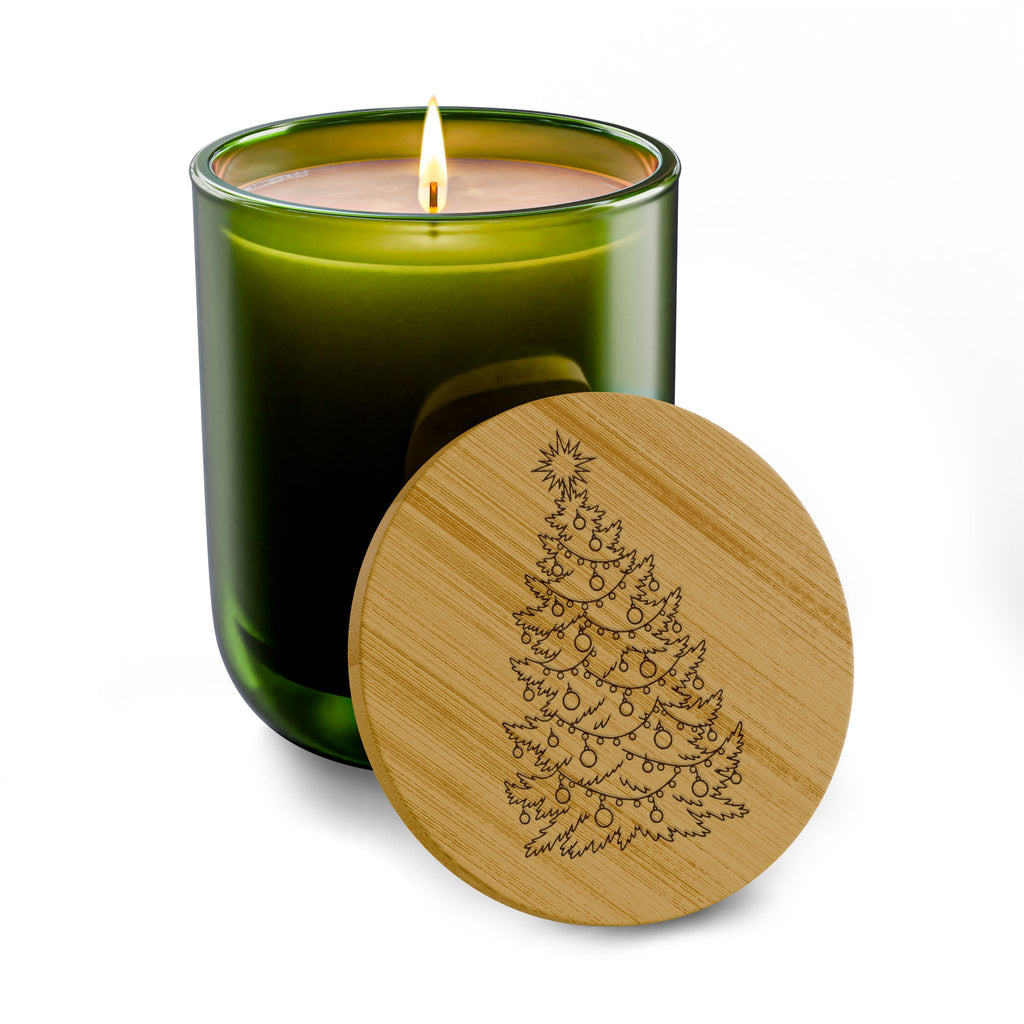 Engraved Manhattan Christmas Tree Soy Candle 14oz - Holiday Scented Candle with Bamboo Lid