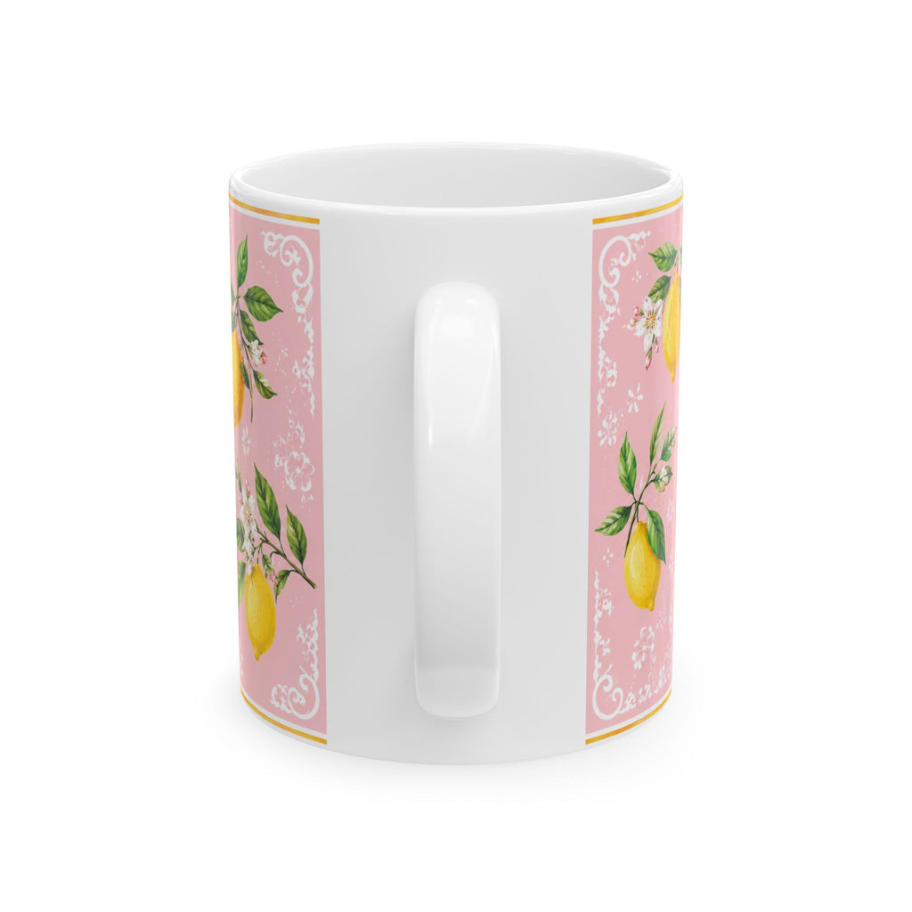Little Italy Amalfi Pink with Lemon Mug 2 — Italian Mediterranean Pattern Coffee Cup (11oz)