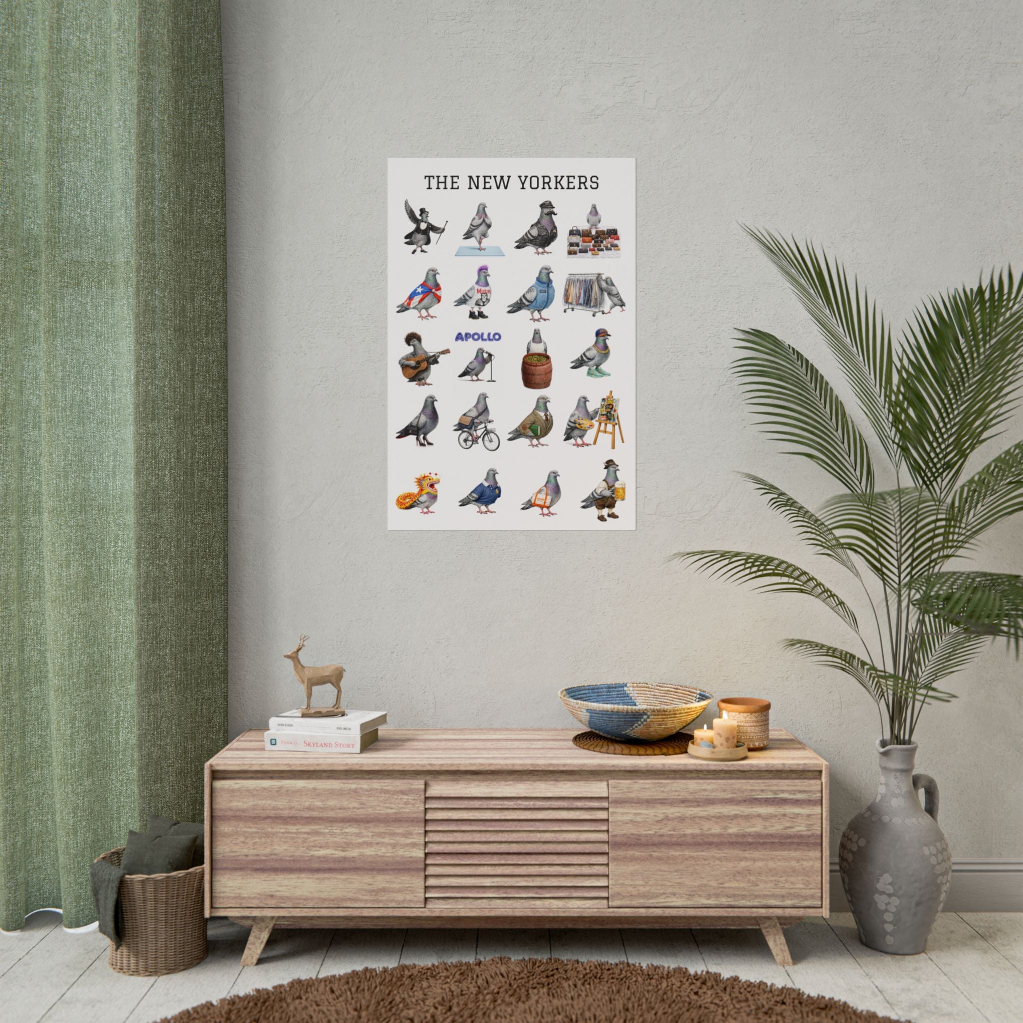 The New Yorkers Manhattan NYC Pigeons Rolled Poster | Neighborhood NYC Pigeon Gift for Bird Lovers