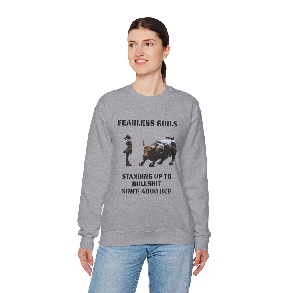 Fearless Girl Raging Bull Statue graphic Sweatshirt | NYC Empowerment, Feminist Design Sweater
