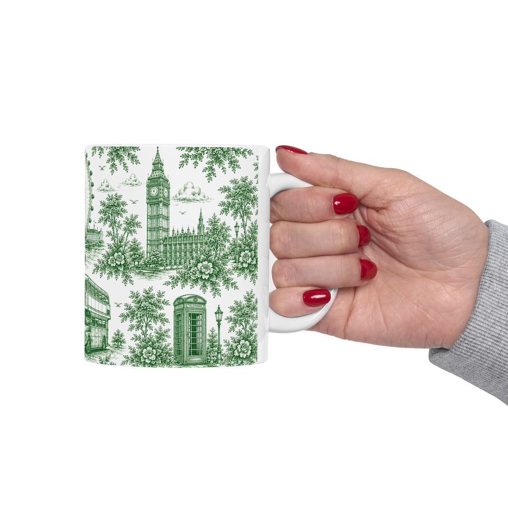 London Green Toile du Jouy Ceramic Mug – Vintage London Icons (11oz)