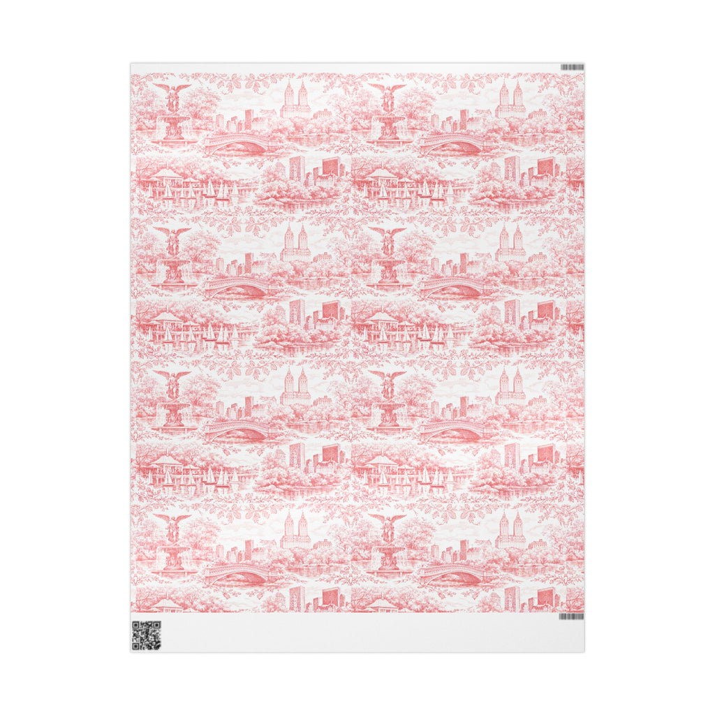 Central Park Red Toile NYC Wrapping Paper | New York City Scenic Toile Pattern Roll