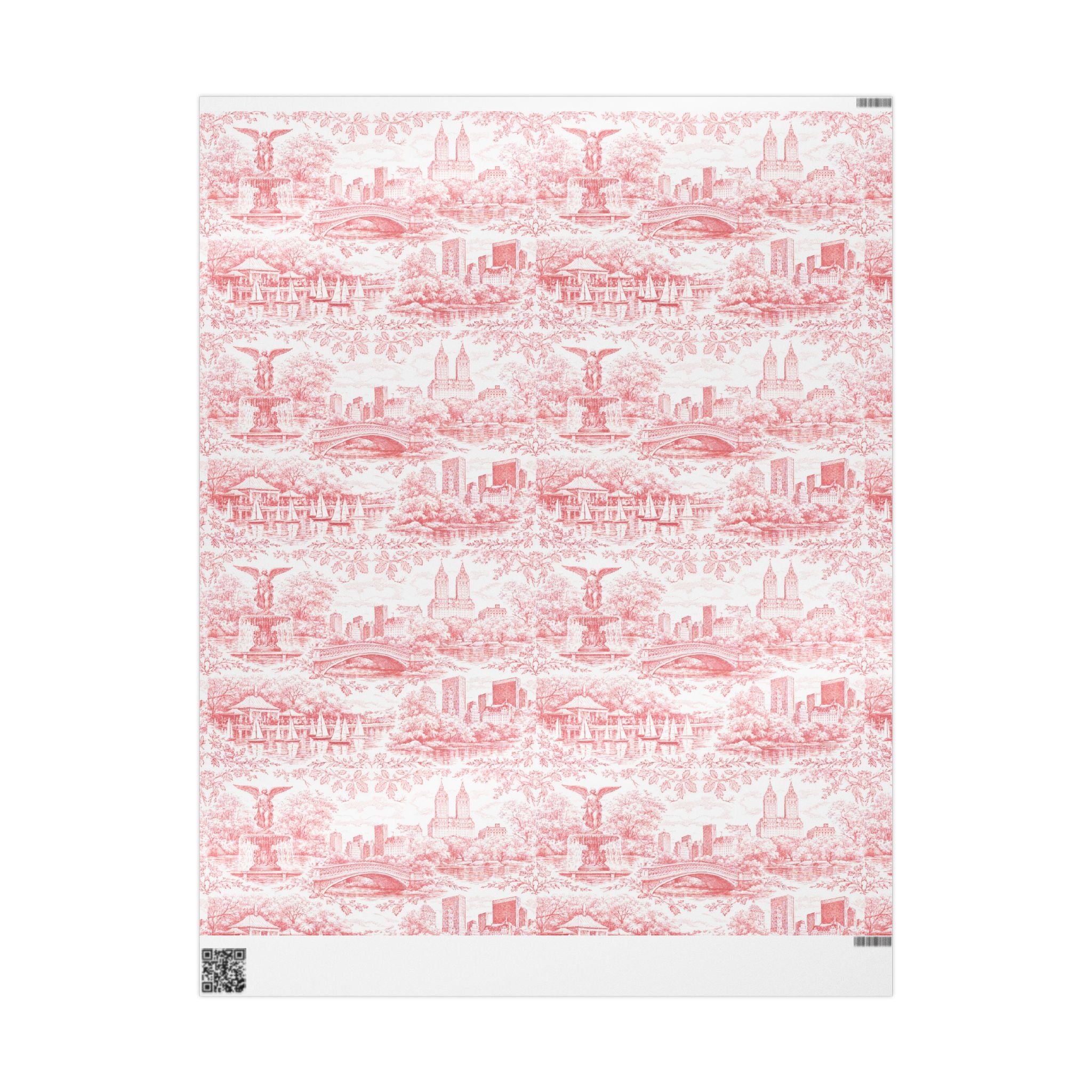 Central Park Red Toile NYC Wrapping Paper | New York City Scenic Toile Pattern Roll