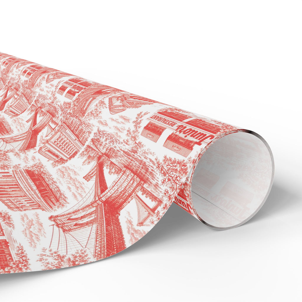 Brooklyn NYC Red Toile Gift Wrapping Papers   Chinoiserie New York City Gift Wrap Brooklyn Bridge Prospect Park Junior's DUMBO Museum
