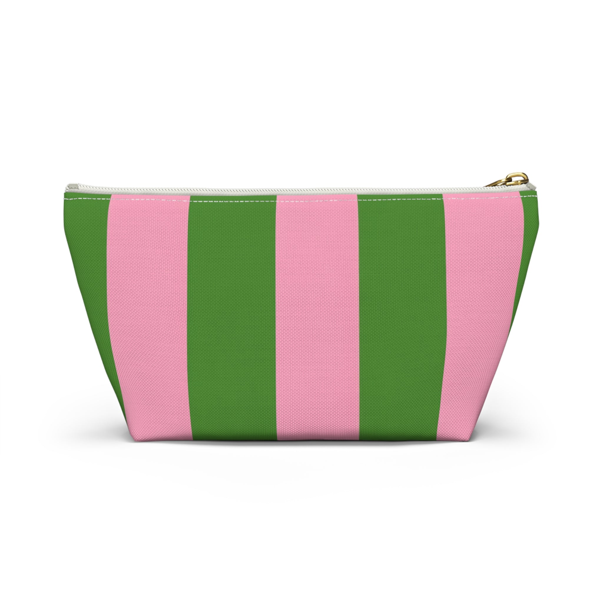 Customizable Striped Accessory Pouch — Pink & Green T-Bottom Makeup Bag