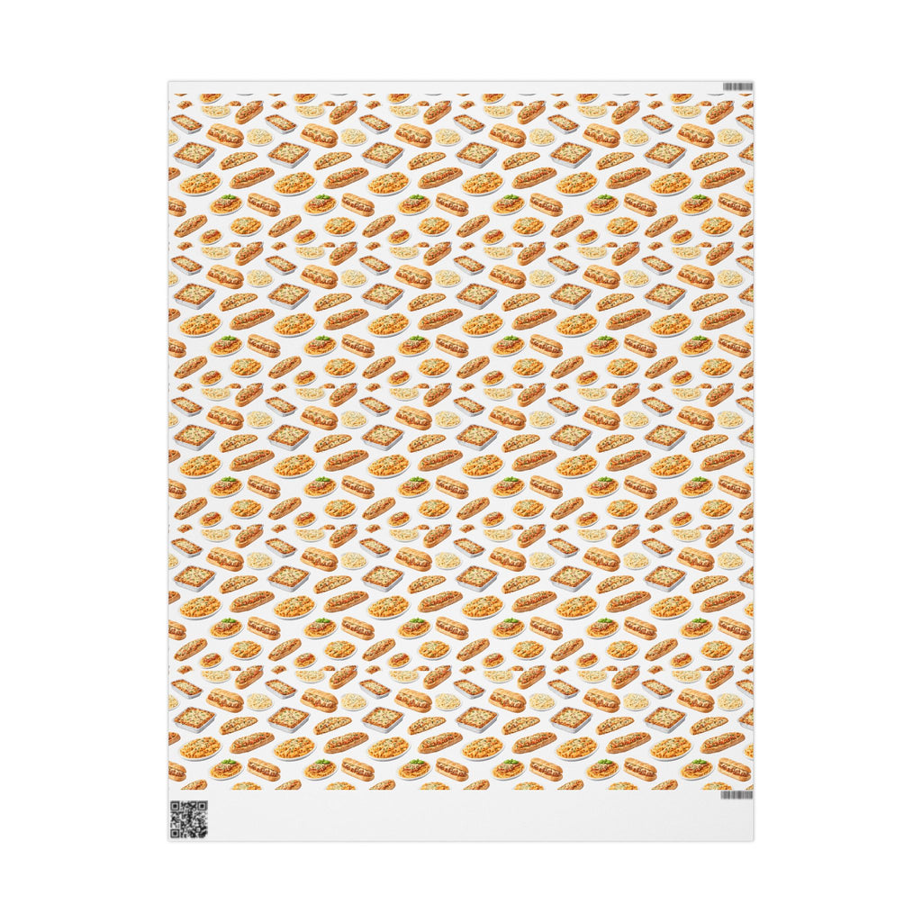 Italian Food Pattern White Gift Wrap Paper | Pasta Spaghetti Rigatoni Meatball Sub Wrapping Paper Roll, Foodie Party Wrap