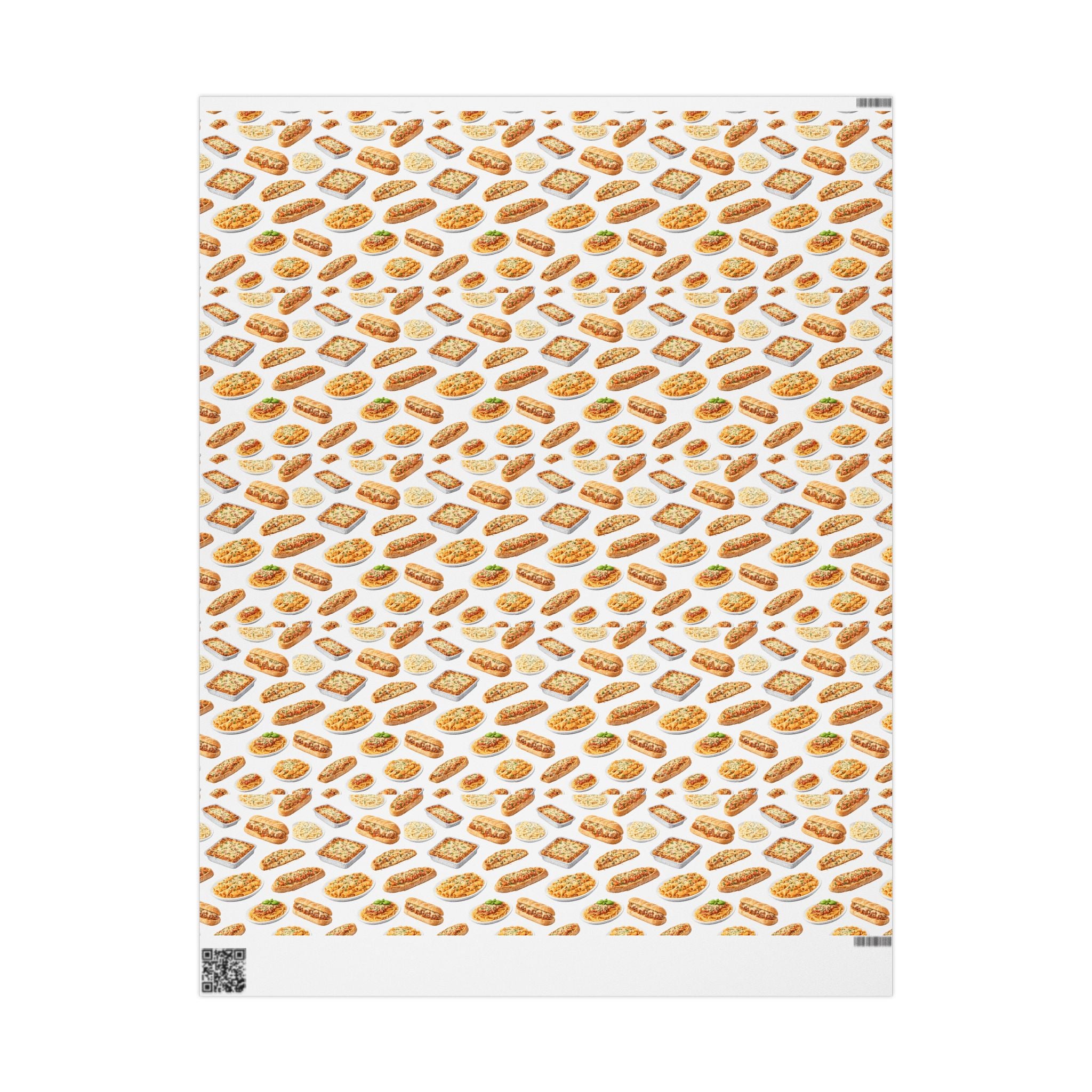Italian Food Pattern White Gift Wrap Paper | Pasta Spaghetti Rigatoni Meatball Sub Wrapping Paper Roll, Foodie Party Wrap