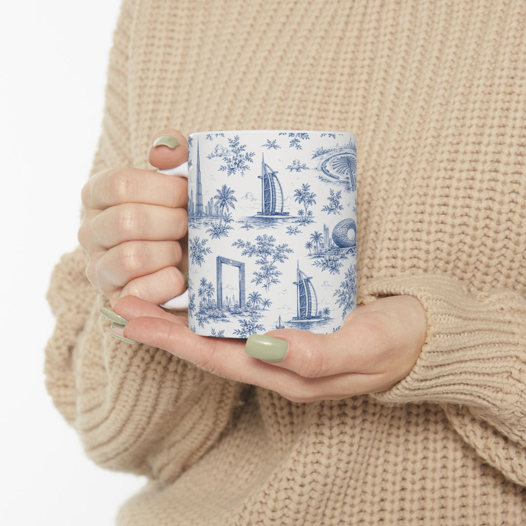 Dubai Blue Toile de Jouy Ceramic Mug — Ceramic 11oz Coffee Cup