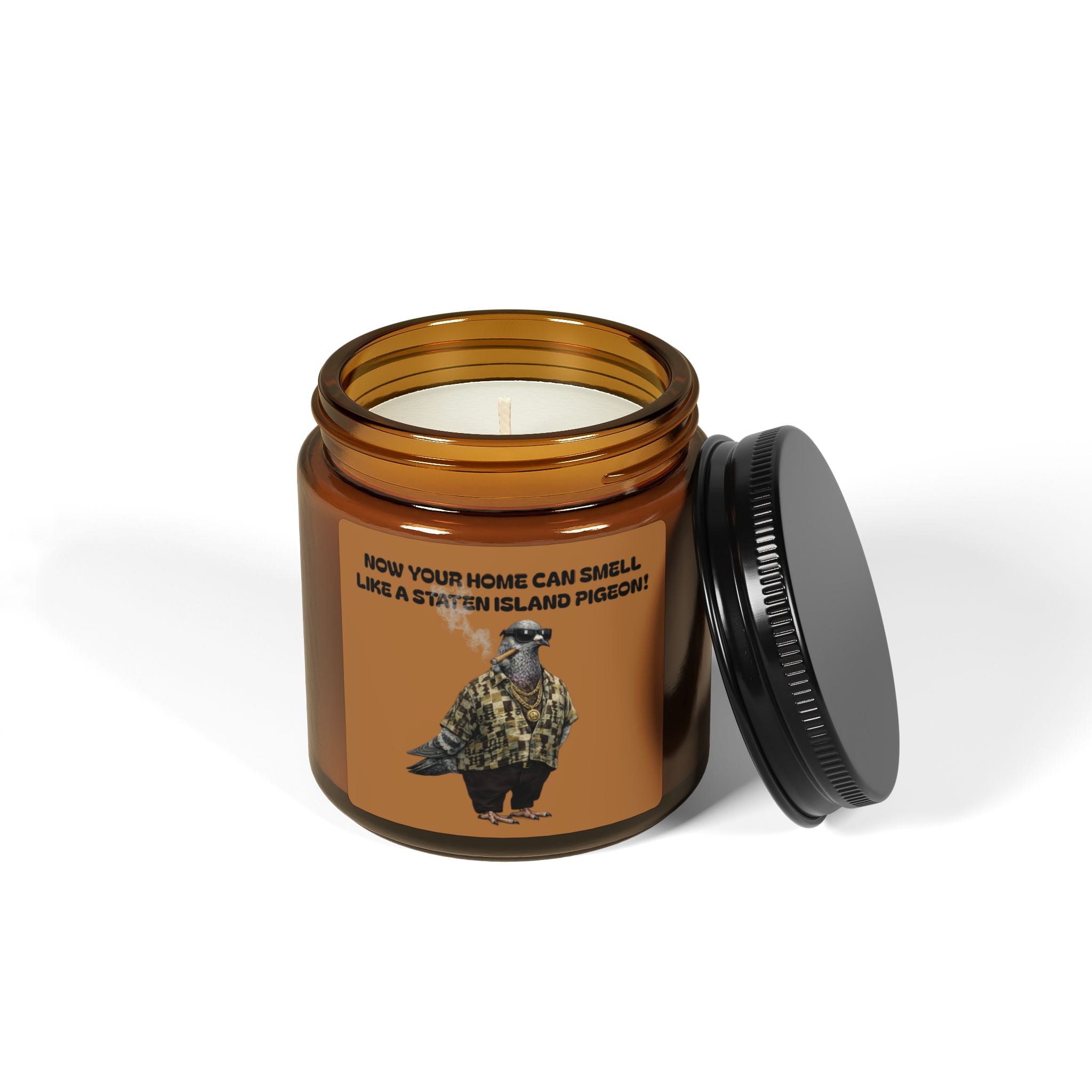 Customizable Staten Island NYC Pigeon Scented Candle | The New Yorker Amber Jar Soy Candle NYC Gag Gift