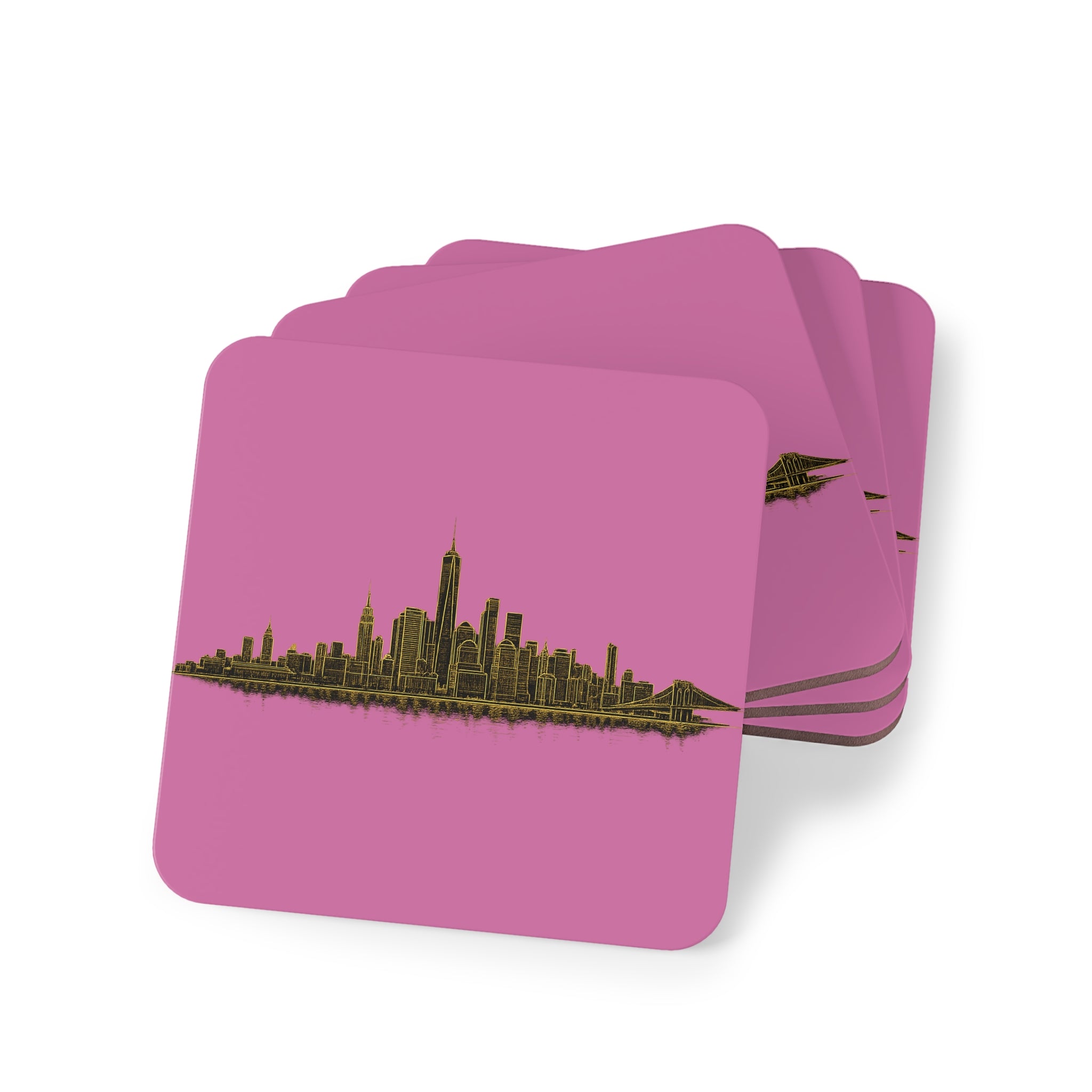 Downtown Manhattan Skyline Coasters | Art Deco New York City Skyline Cork Back Coaster