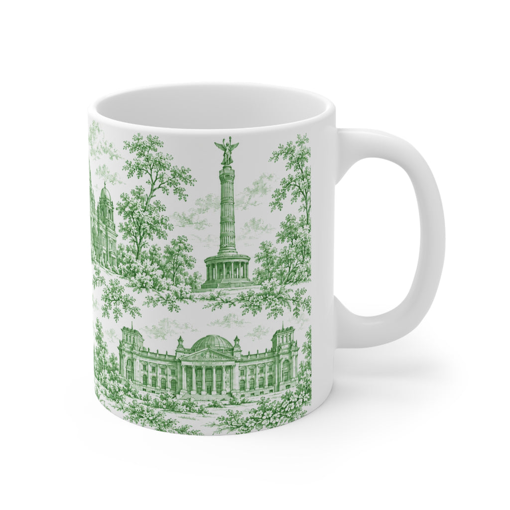 Berlin Green Toile de Jouy Mug — Ceramic Coffee Cup (11oz; Ships from Europe)