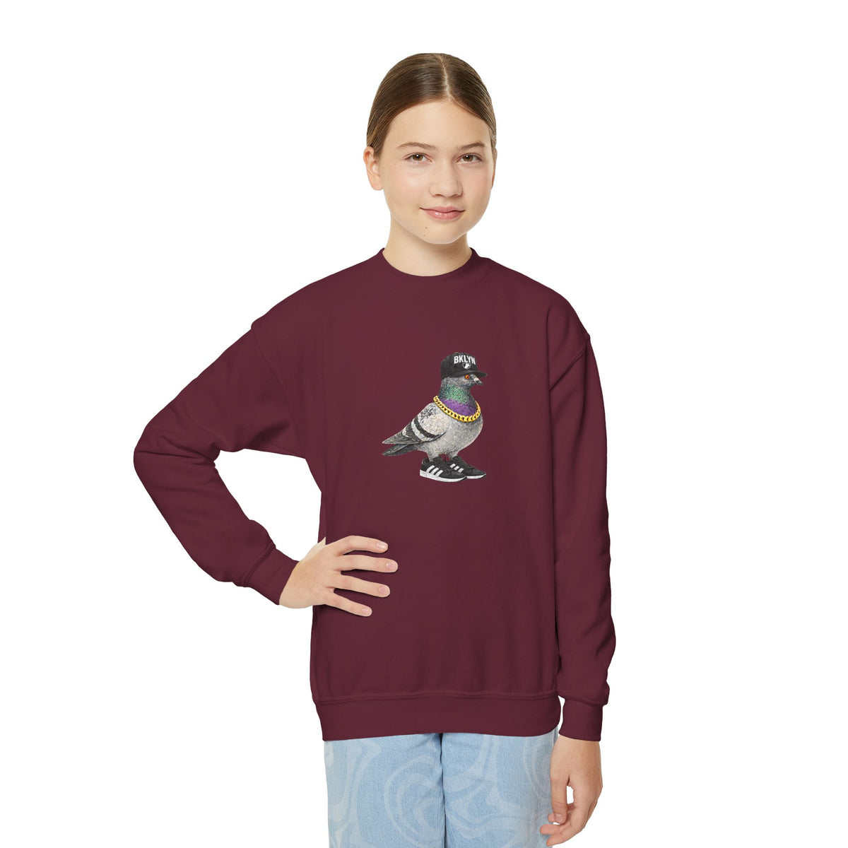 Customizable Brooklyn NYC Pigeon NYC Kids Crewneck Sweatshirt    New York Basketball Fan Bird Lover Childrens Sweater