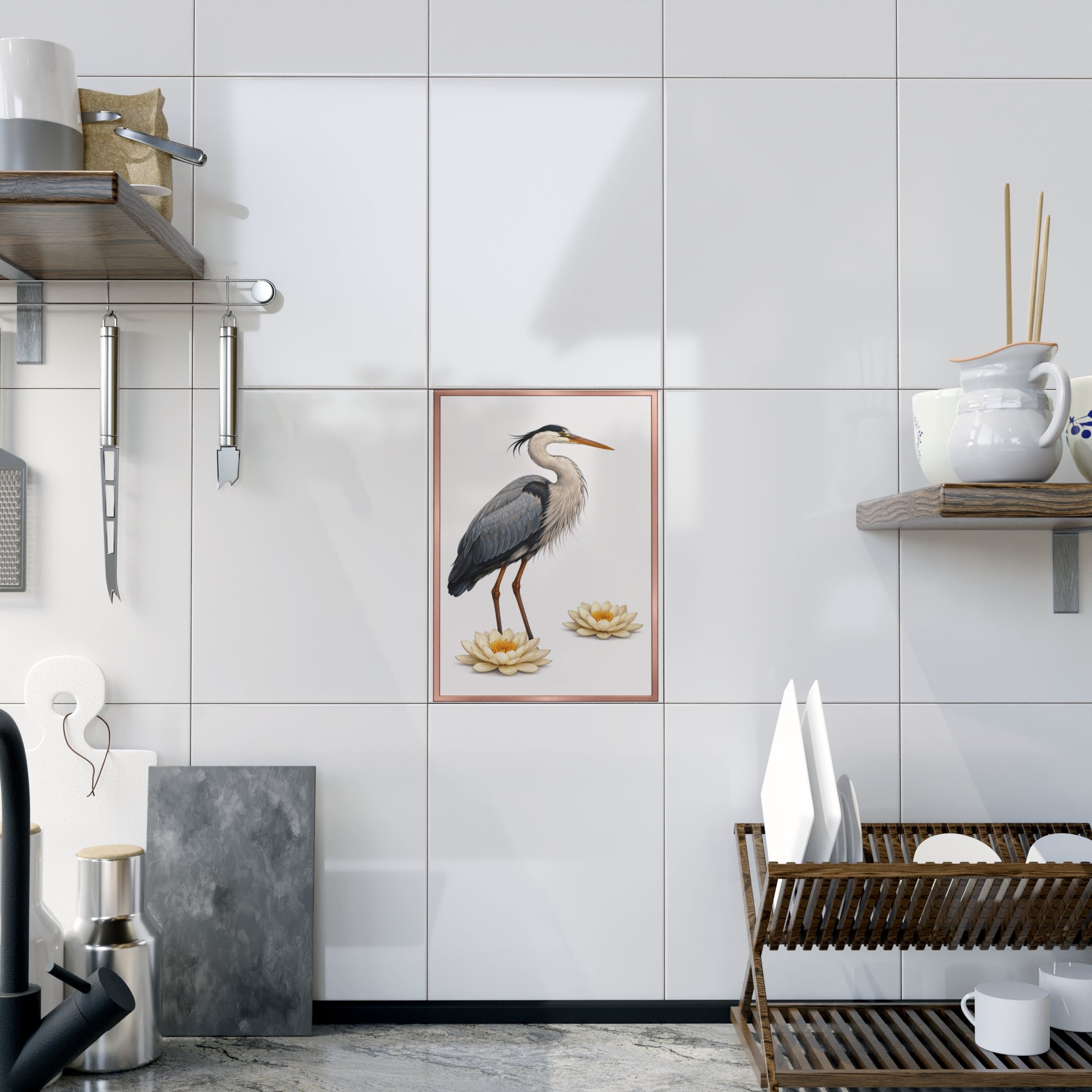 Staten Island Blue Heron Ceramic Shower Tile - Coastal Ceramic Bath Tile