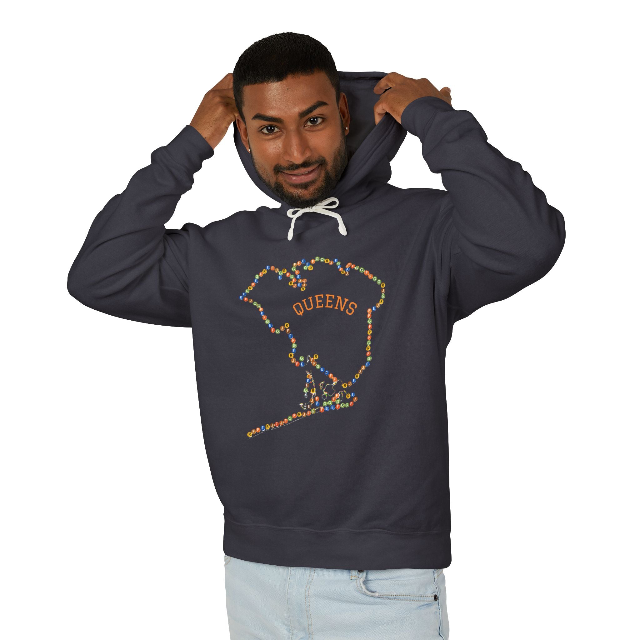 Sudadera con capucha y letreros del metro de Queens | Sudadera con capucha con el contorno del distrito de Nueva York