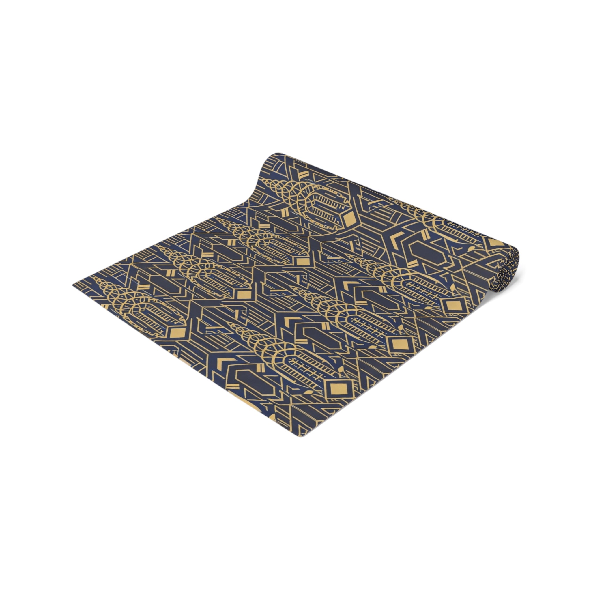 Art Deco Chrysler Building Navy & Gold Table Runner — NYC Elegant Geometric Tabletop Dining Decor