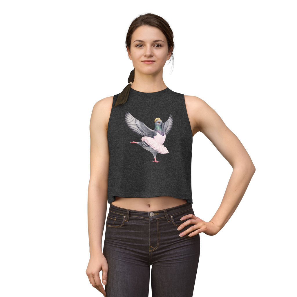Lincoln Square NYC Pigeon Crop Top — Top Corto de Bailarina con Moño para Amantes de las Aves y la Danza