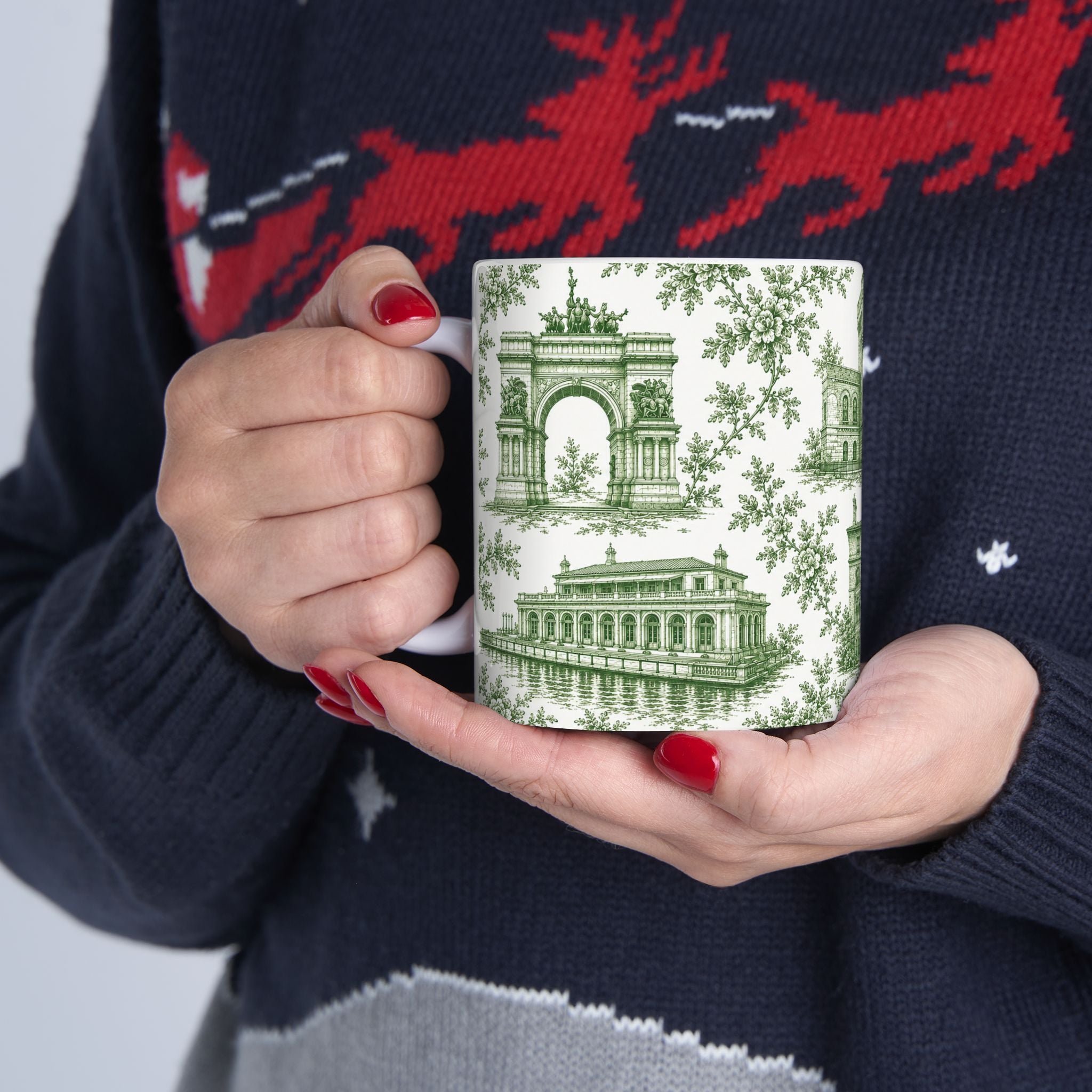 Park Slope Green Toile de Jouy Mug | NYC Chinoiserie Ceramic Coffee Cup
